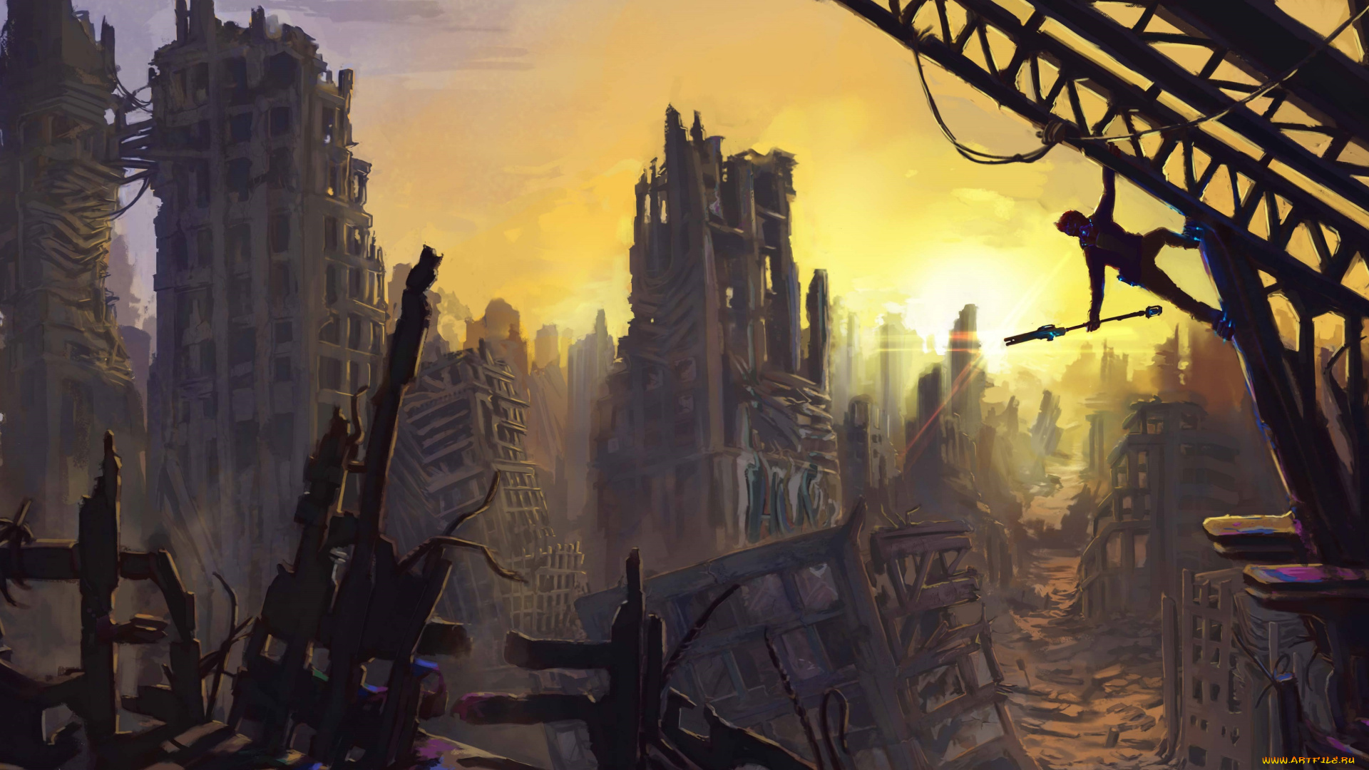 фэнтези, иные, миры, , иные, времена, арт, обломки, человек, солнце, руины, город, jon, baker