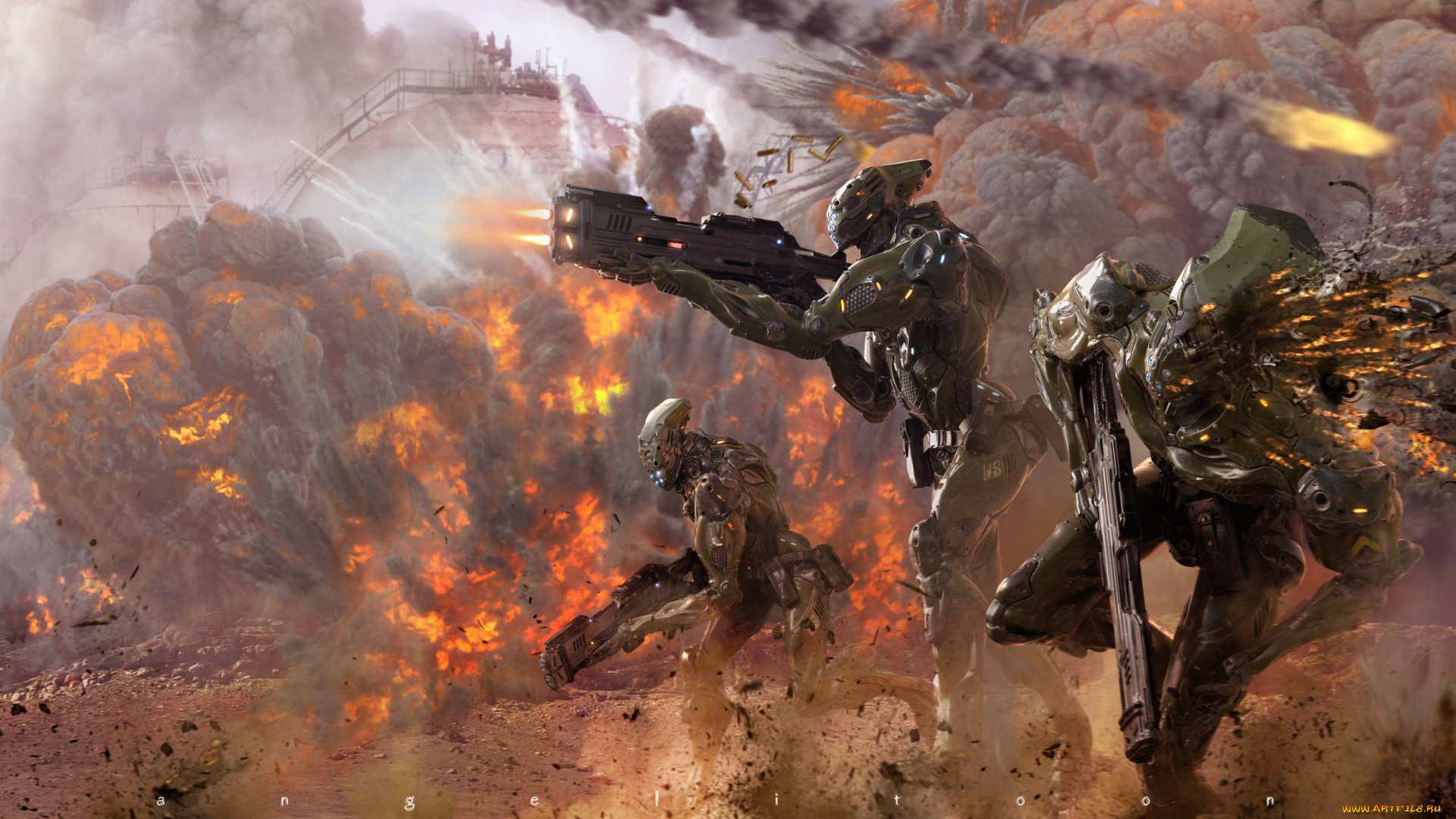 фэнтези, роботы, , киборги, , механизмы, взрывы, оружие, арт