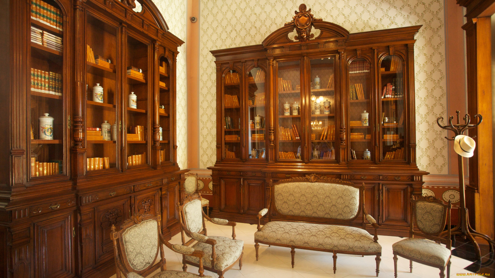 интерьер, дворцы, , музеи, книжные, шкафы, книги, кресла, комната