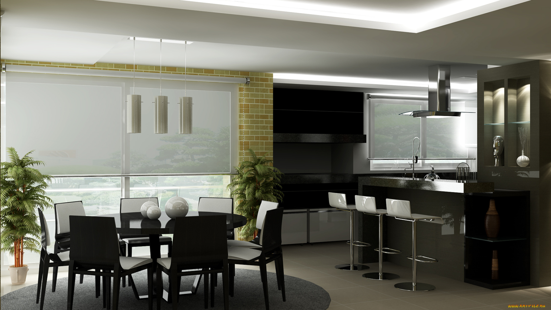 интерьер, кухня, стулья, стол