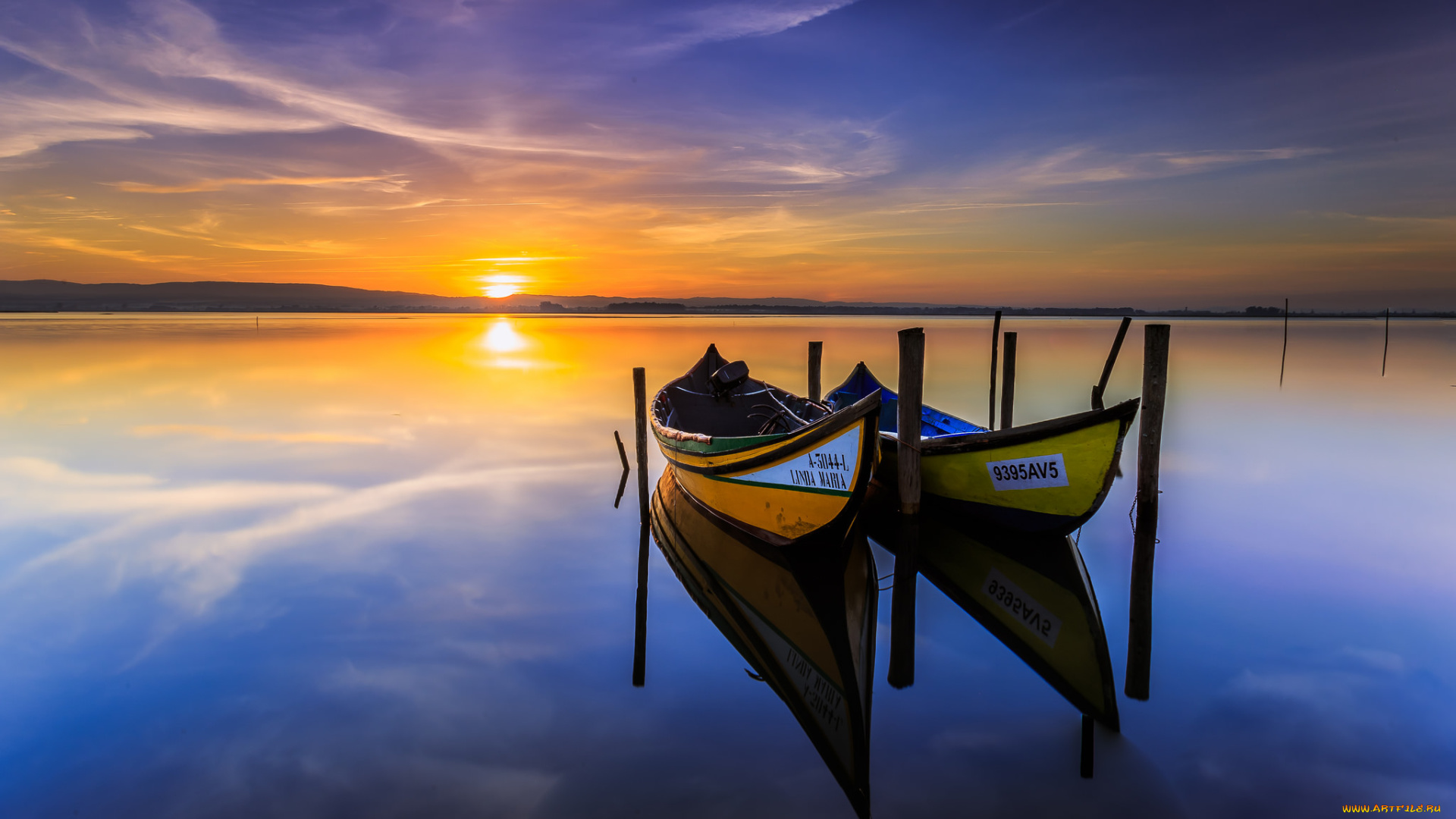 корабли, лодки, , шлюпки, горизонт, закат, океан