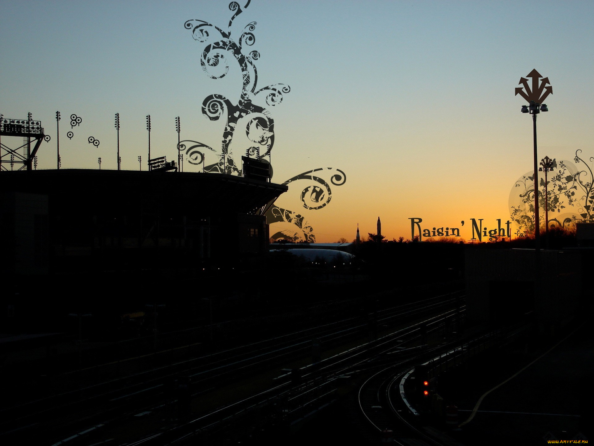 разное, компьютерный, дизайн, город, здание, дорога, вечер, закат