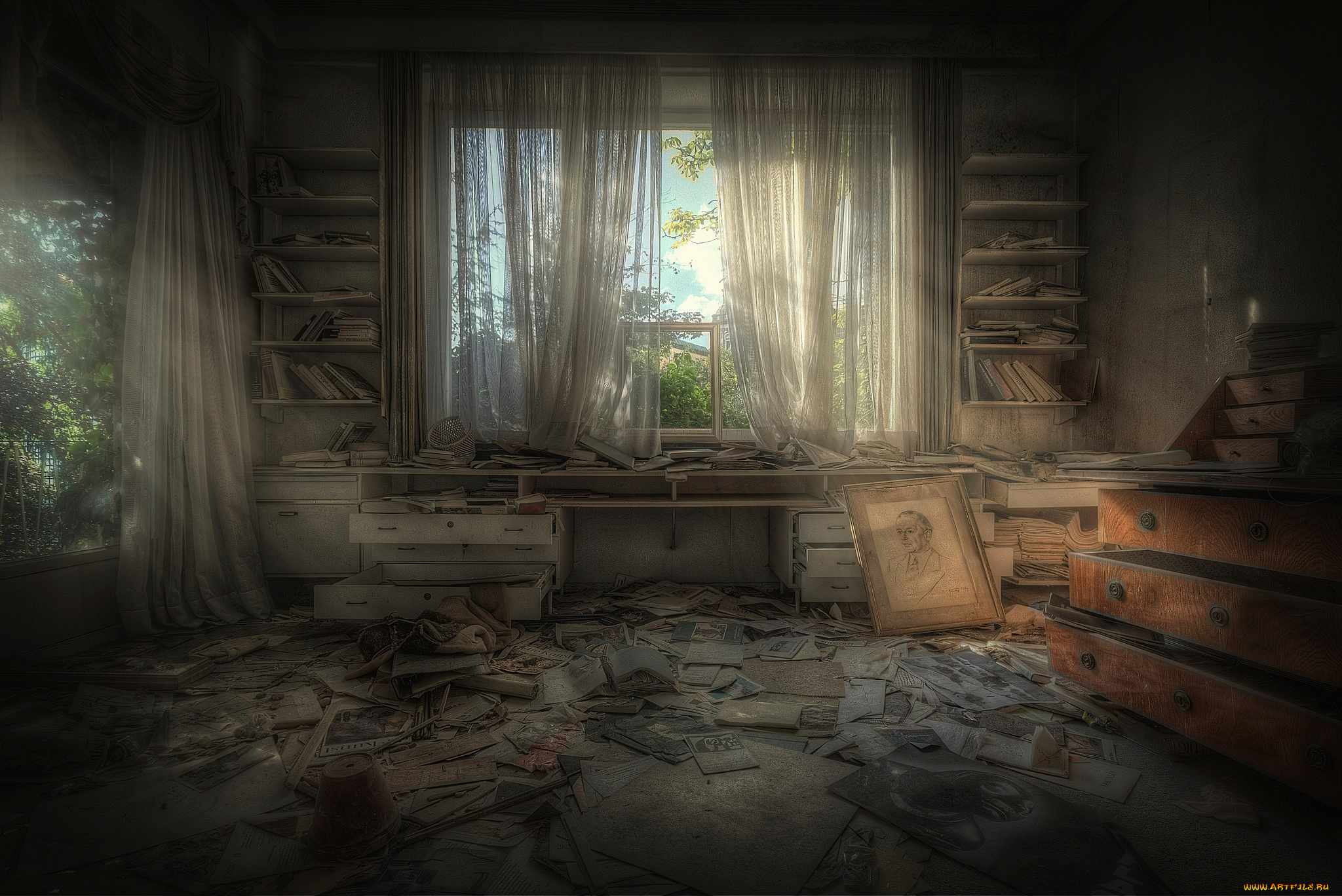 интерьер, -, другое, картина, полки, комната, книги