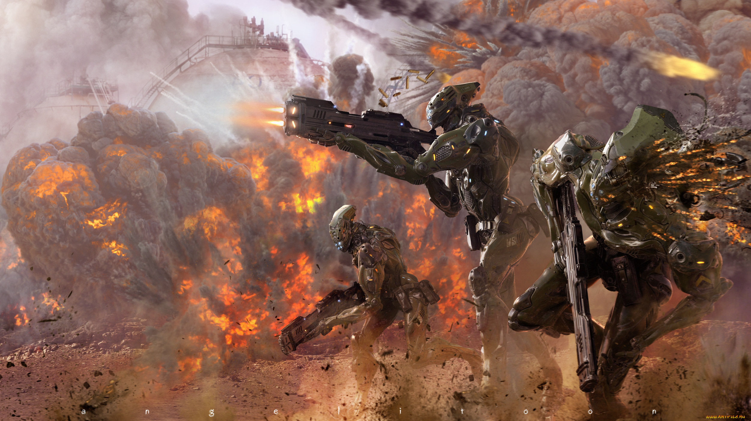 фэнтези, роботы, , киборги, , механизмы, взрывы, оружие, арт