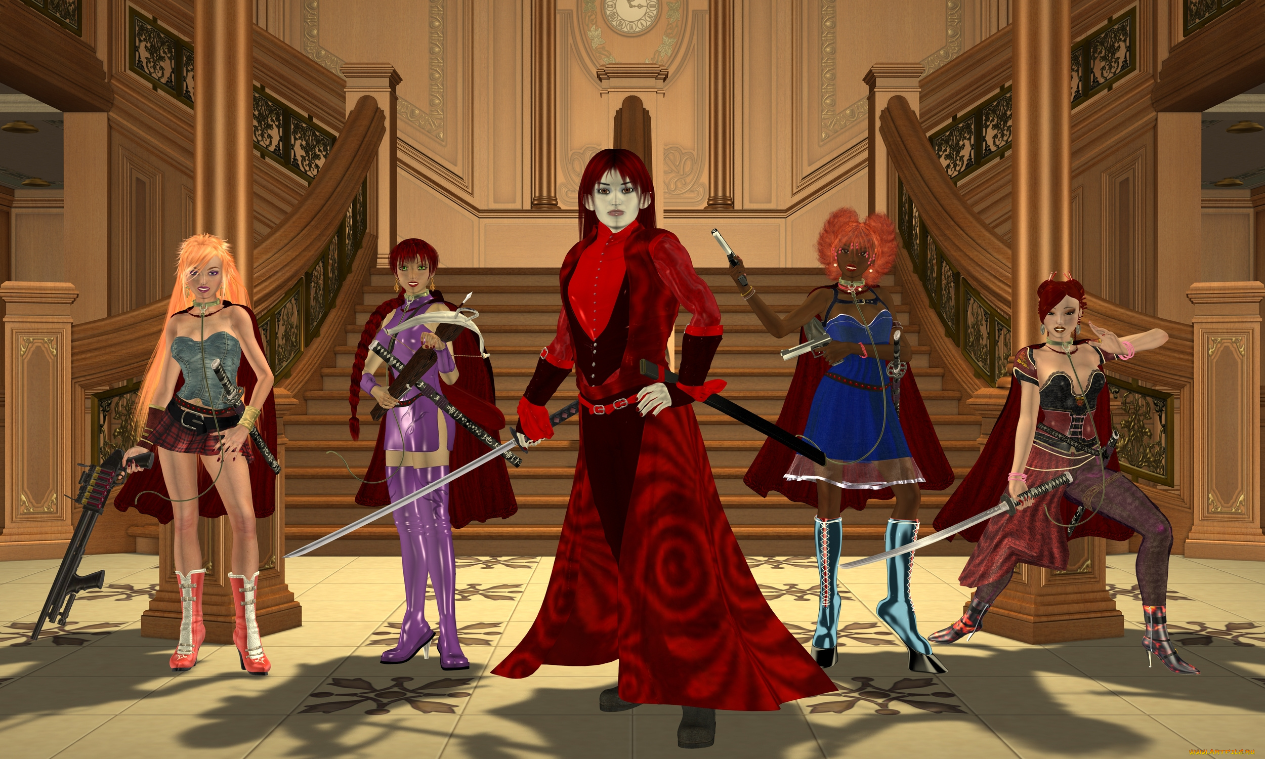 3д, графика, фантазия, , fantasy, оружие, фон, девушки, взгляд