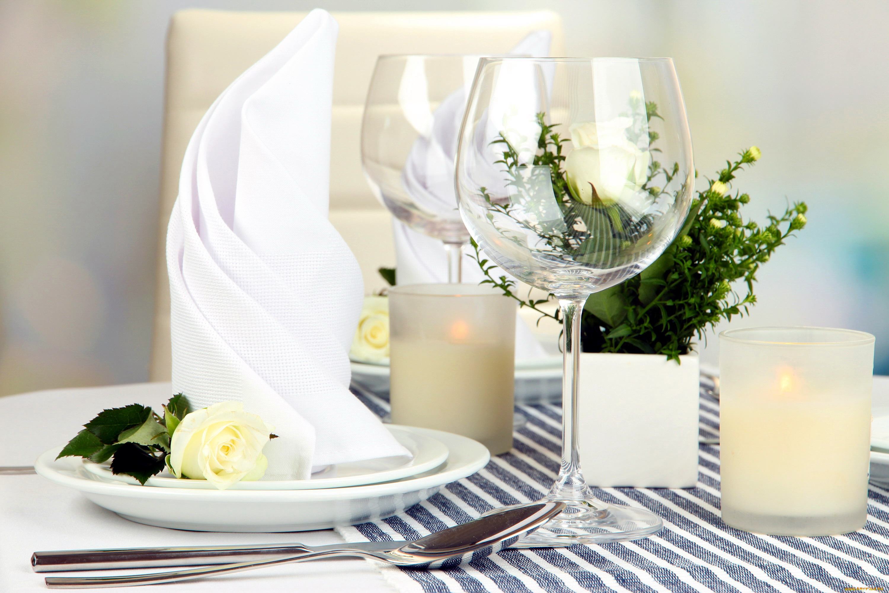 интерьер, декор, , отделка, , сервировка, роза, приборы, свечи, бокалы