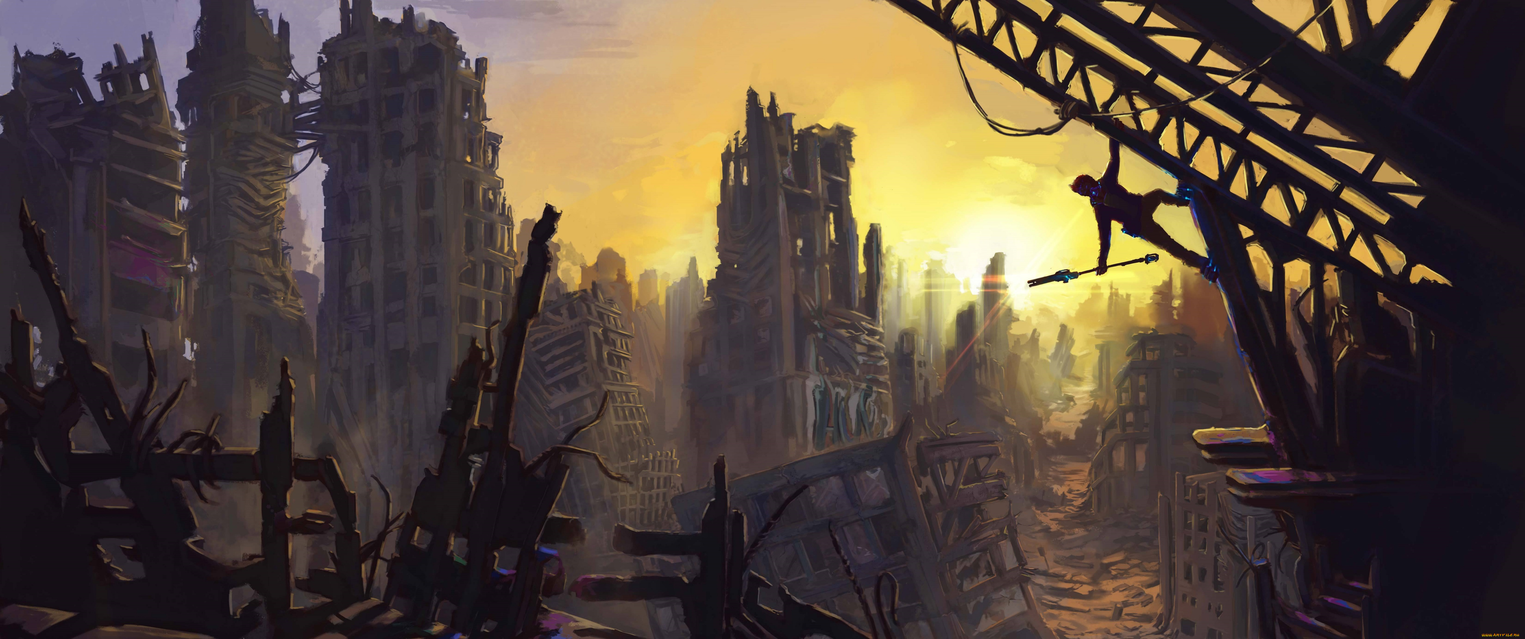 фэнтези, иные, миры, , иные, времена, арт, обломки, человек, солнце, руины, город, jon, baker