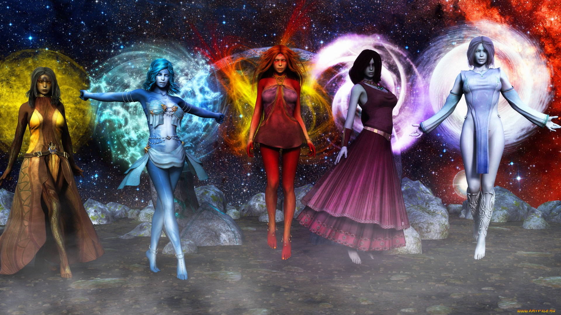 3д, графика, фантазия, , fantasy, девушки, взгляд, фон