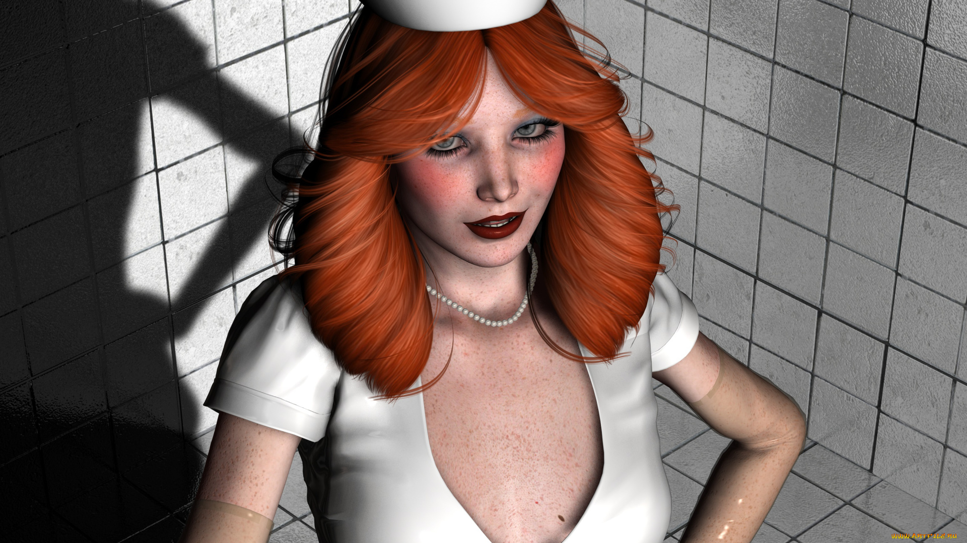 3д, графика, люди, , people, девушка, взгляд, фон, медсестра