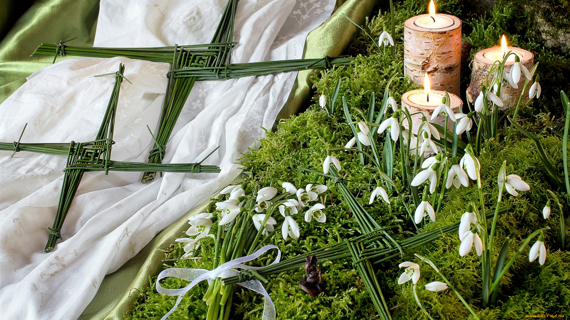 цветы, подснежники, , белоцветники, , пролески, мох, свечи, фигуры