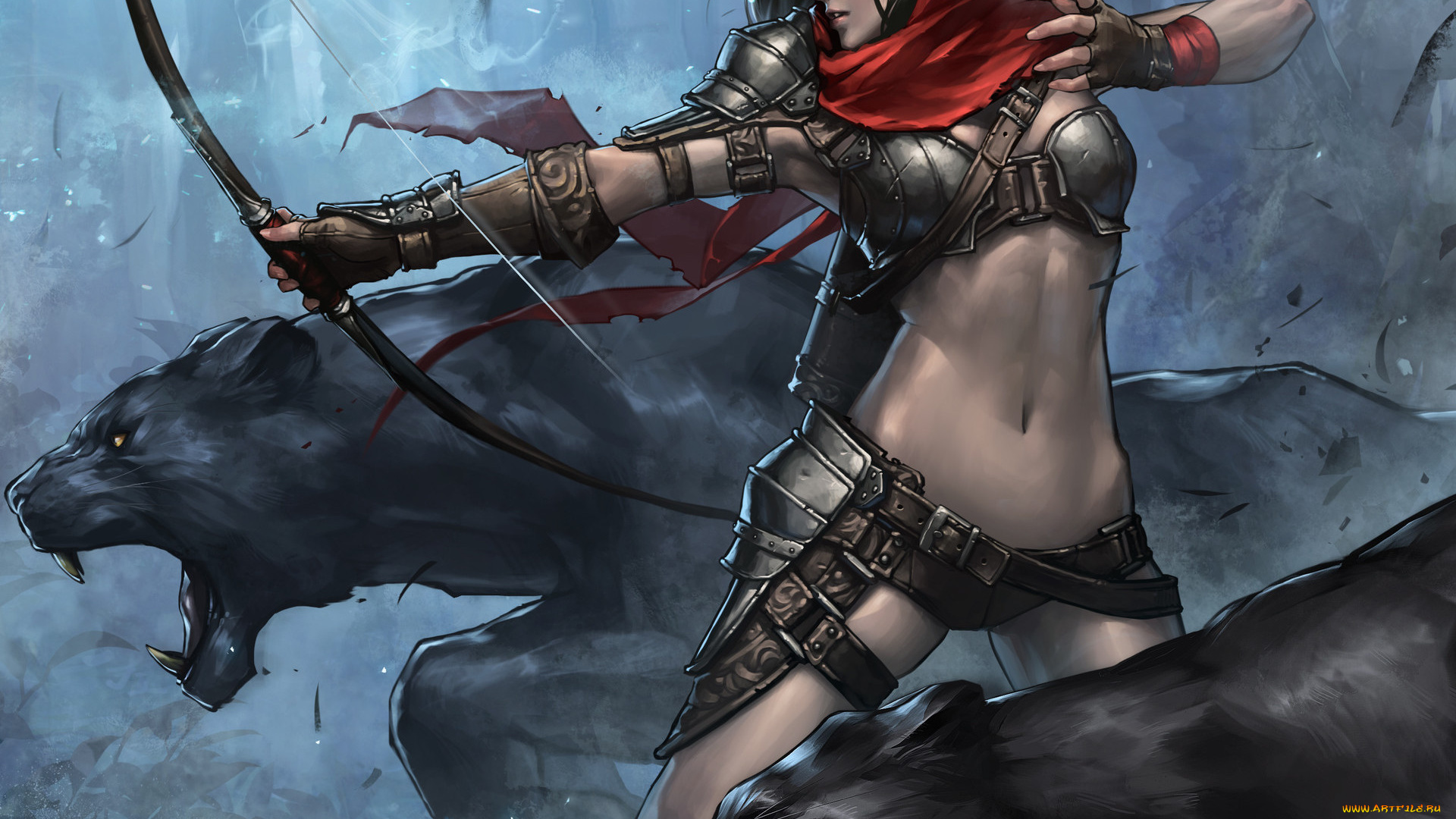 фэнтези, красавицы, и, чудовища, фантастика, арт, девушка, поза, лук, стрелы, животные