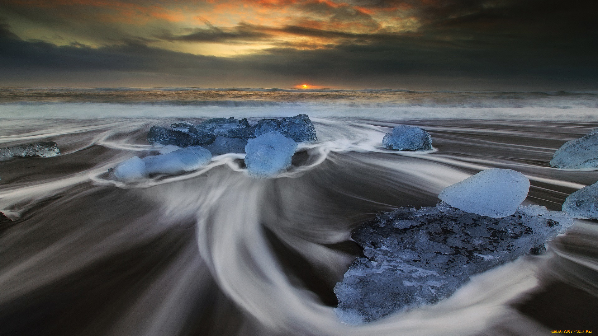 природа, побережье, льдины, море, лёд, пляж, океан