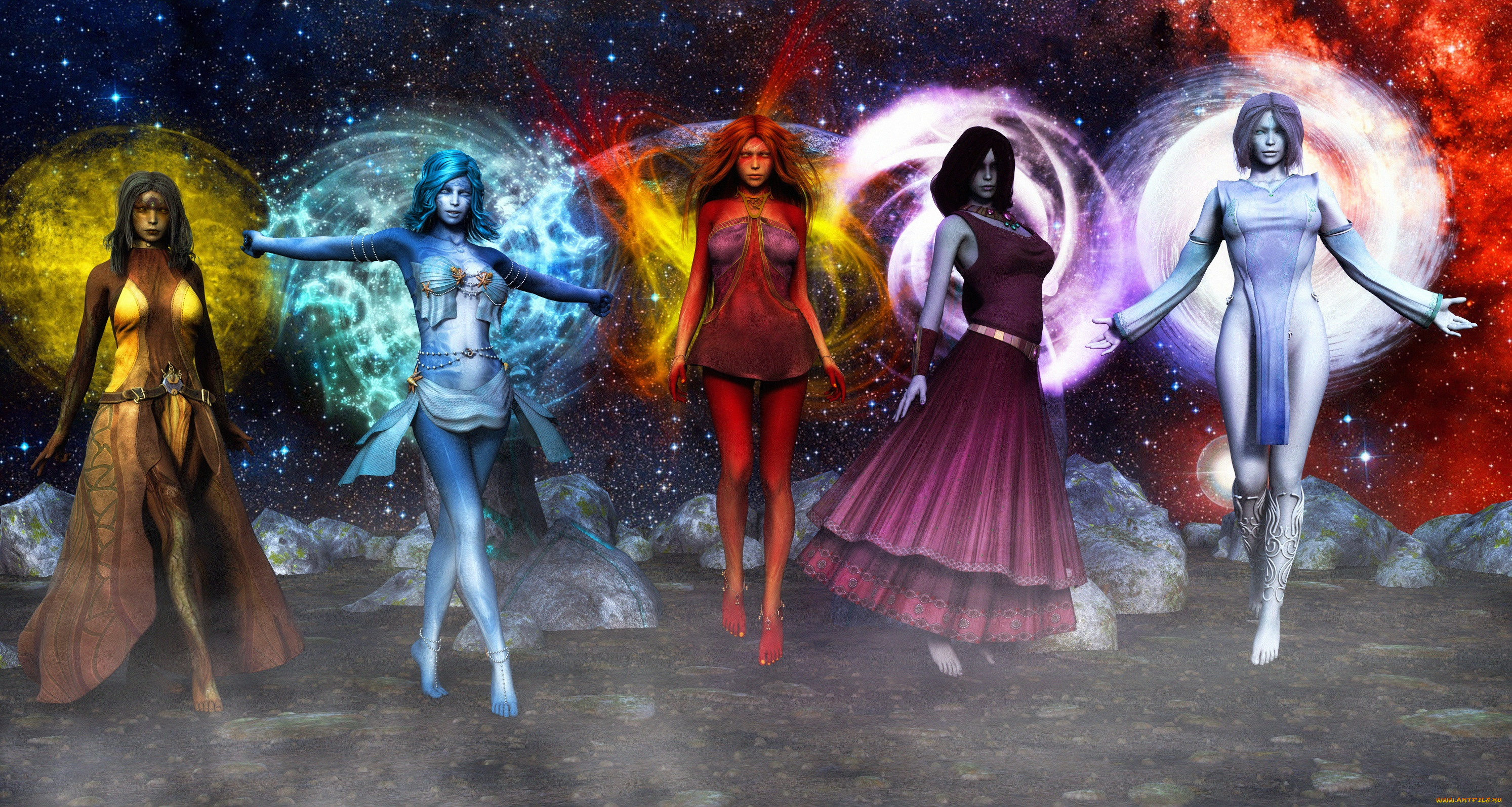 3д, графика, фантазия, , fantasy, девушки, взгляд, фон