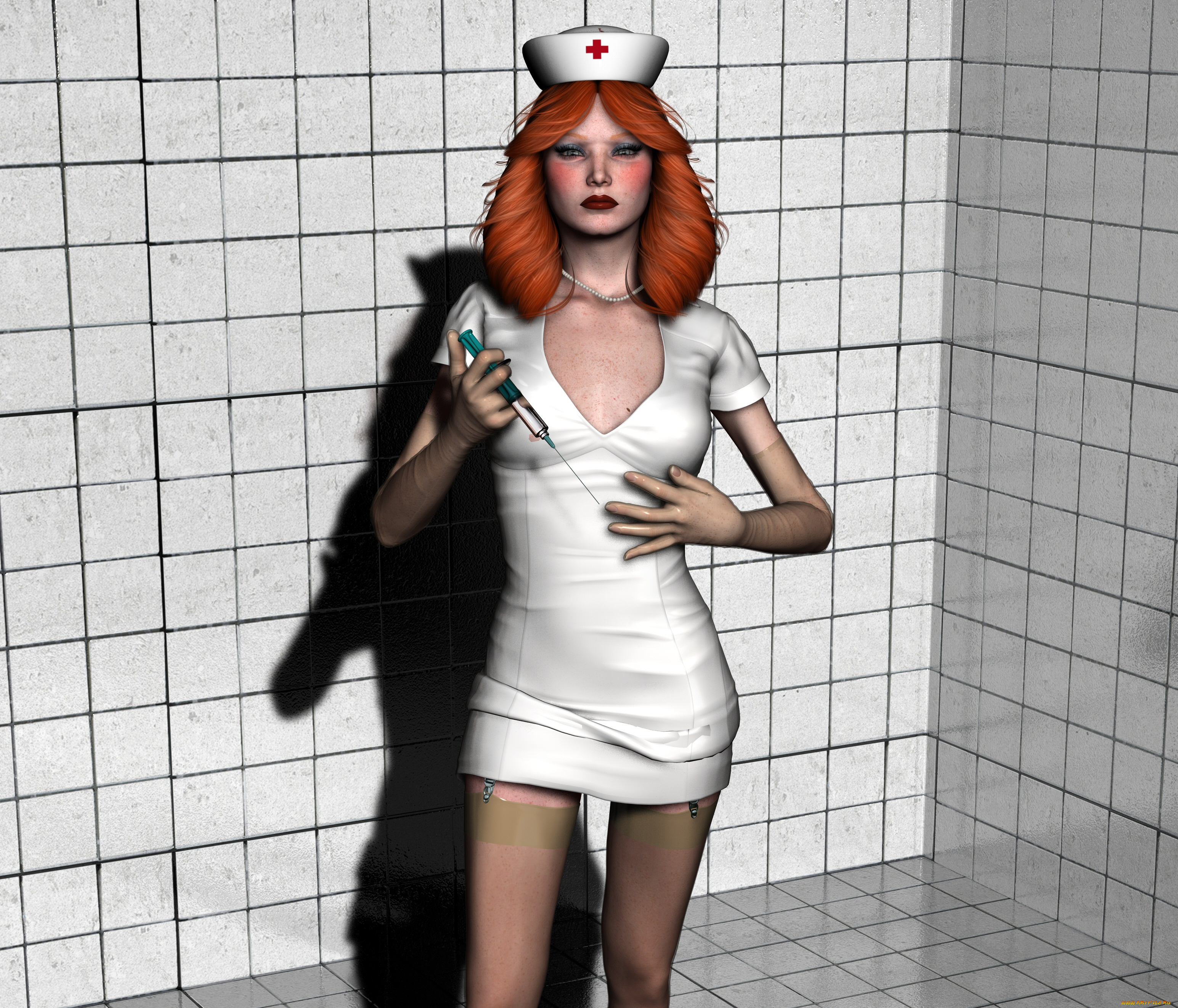 3д, графика, люди, , people, девушка, взгляд, фон, медсестра