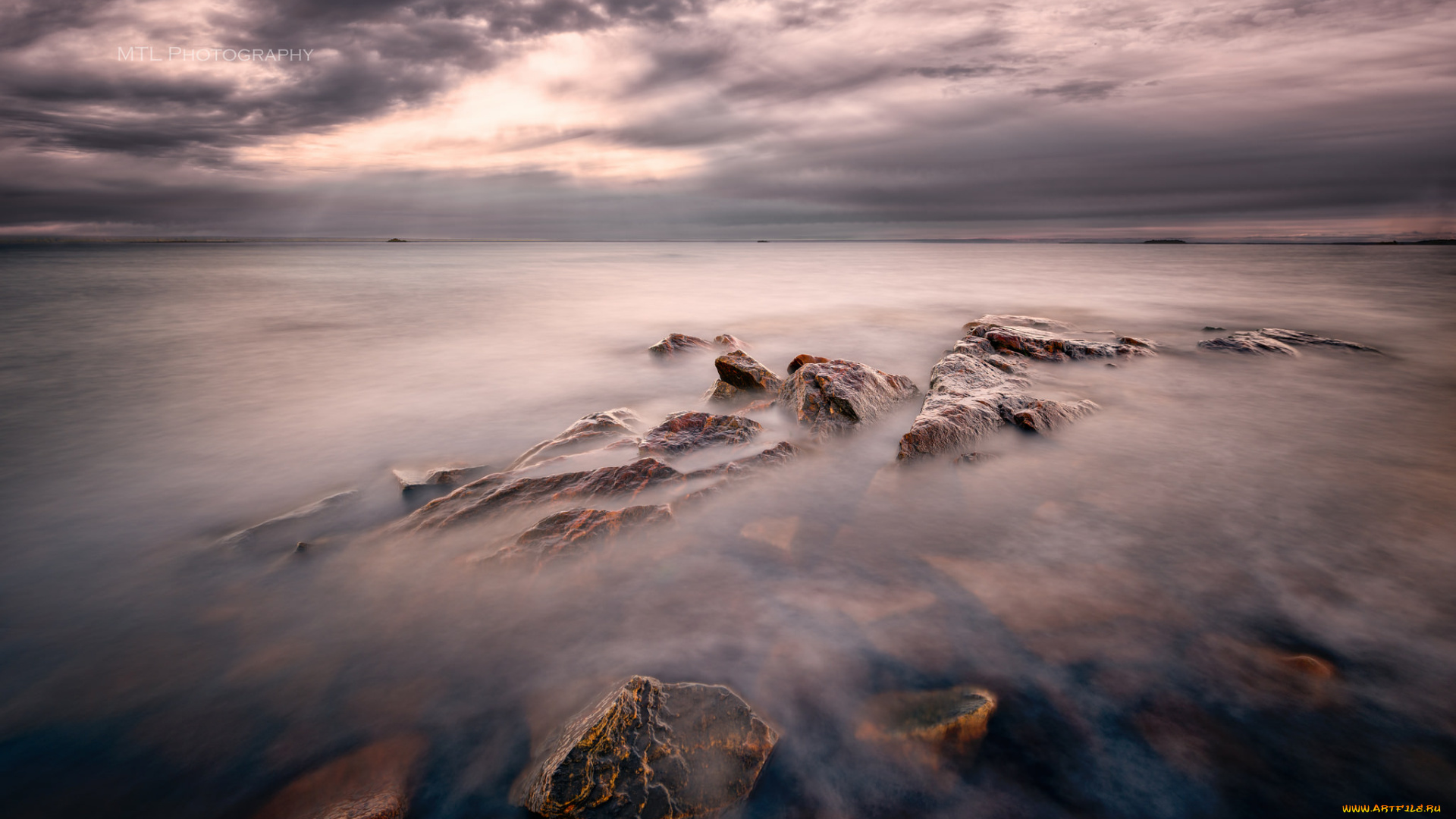 природа, побережье, море, камни, облака