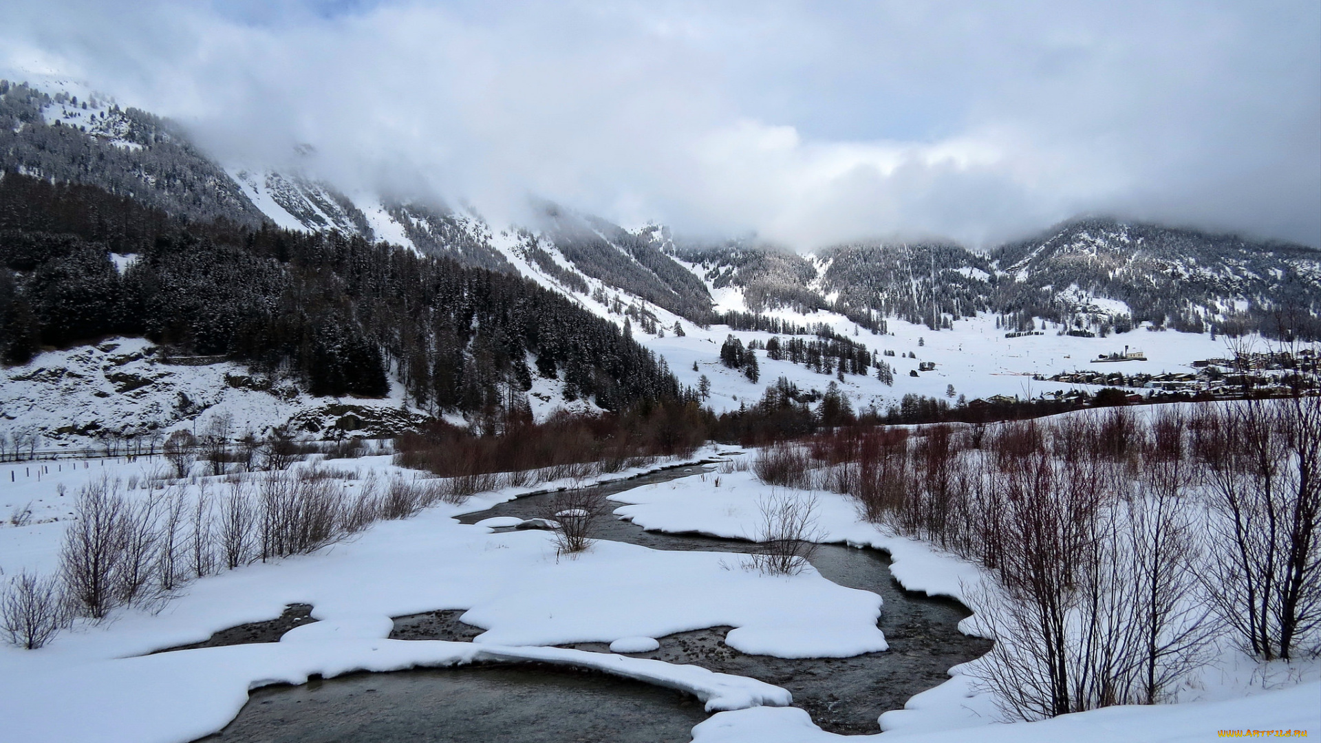 природа, реки, озера, горы, снег, река