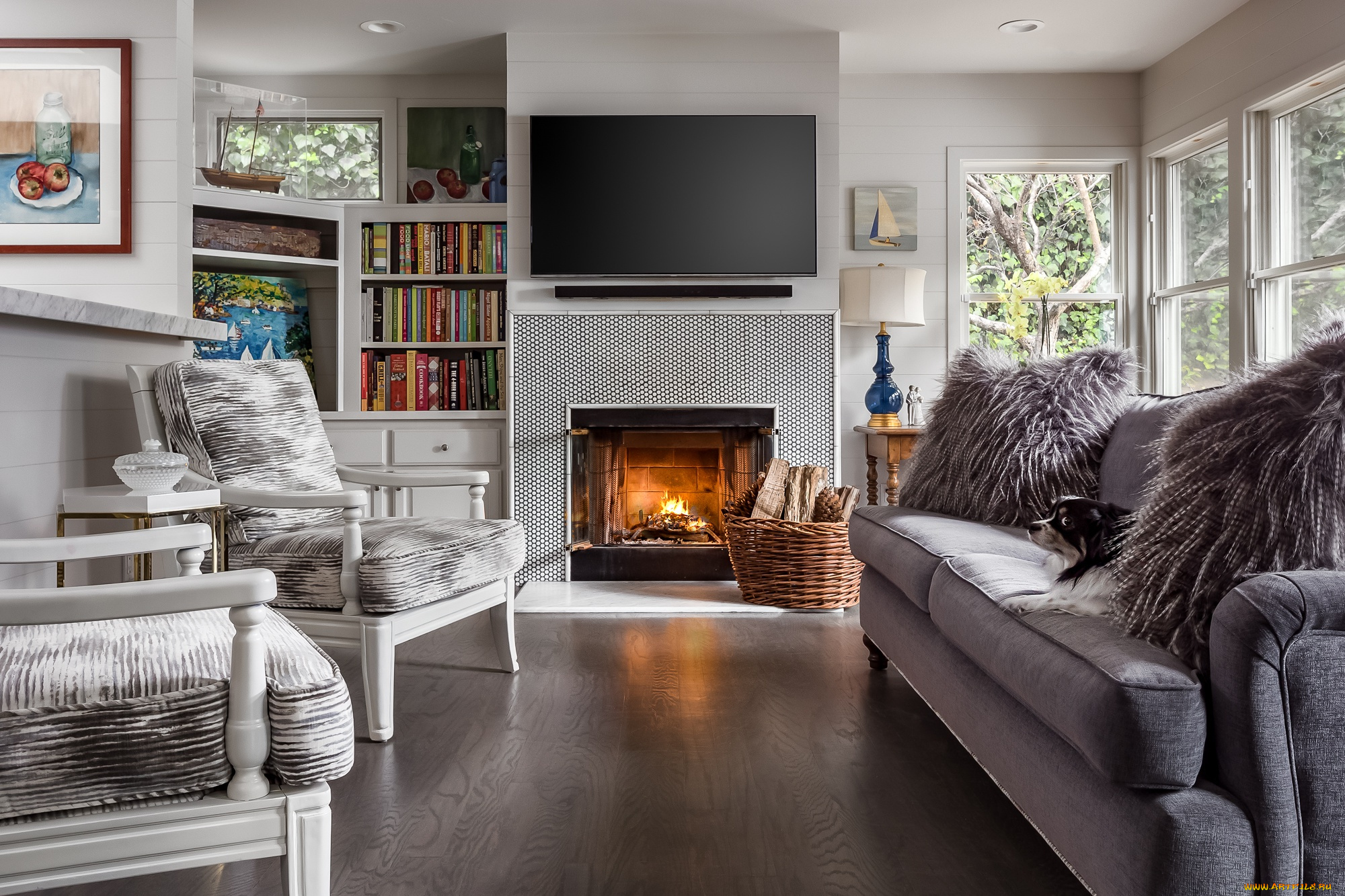 интерьер, камины, комната, диван, кресла, камин