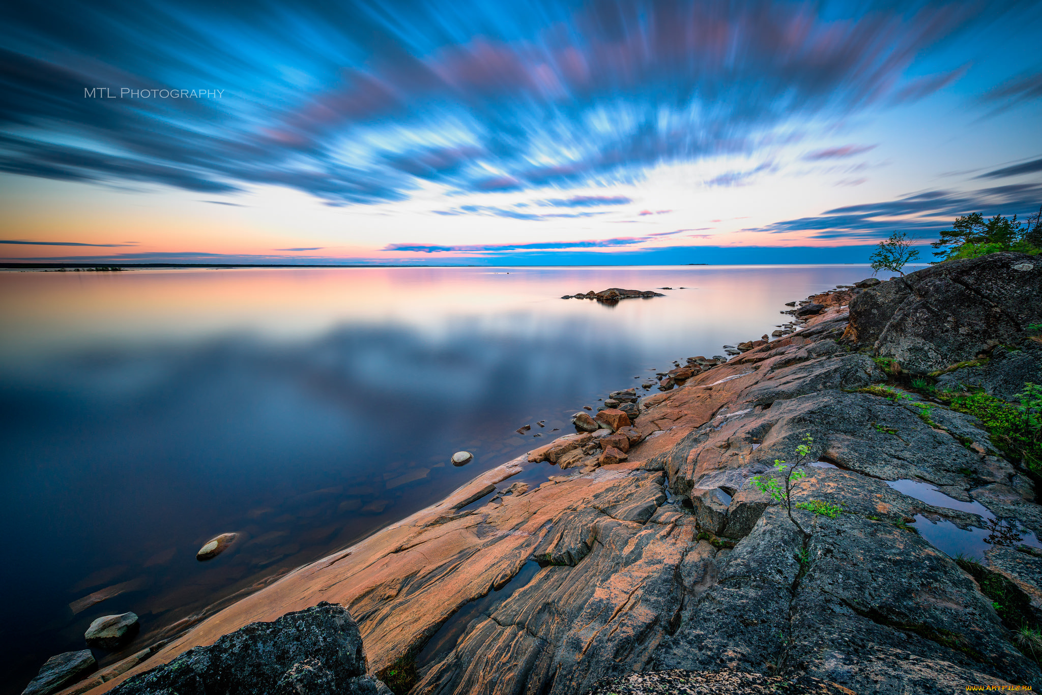 природа, побережье, море, камни, облака