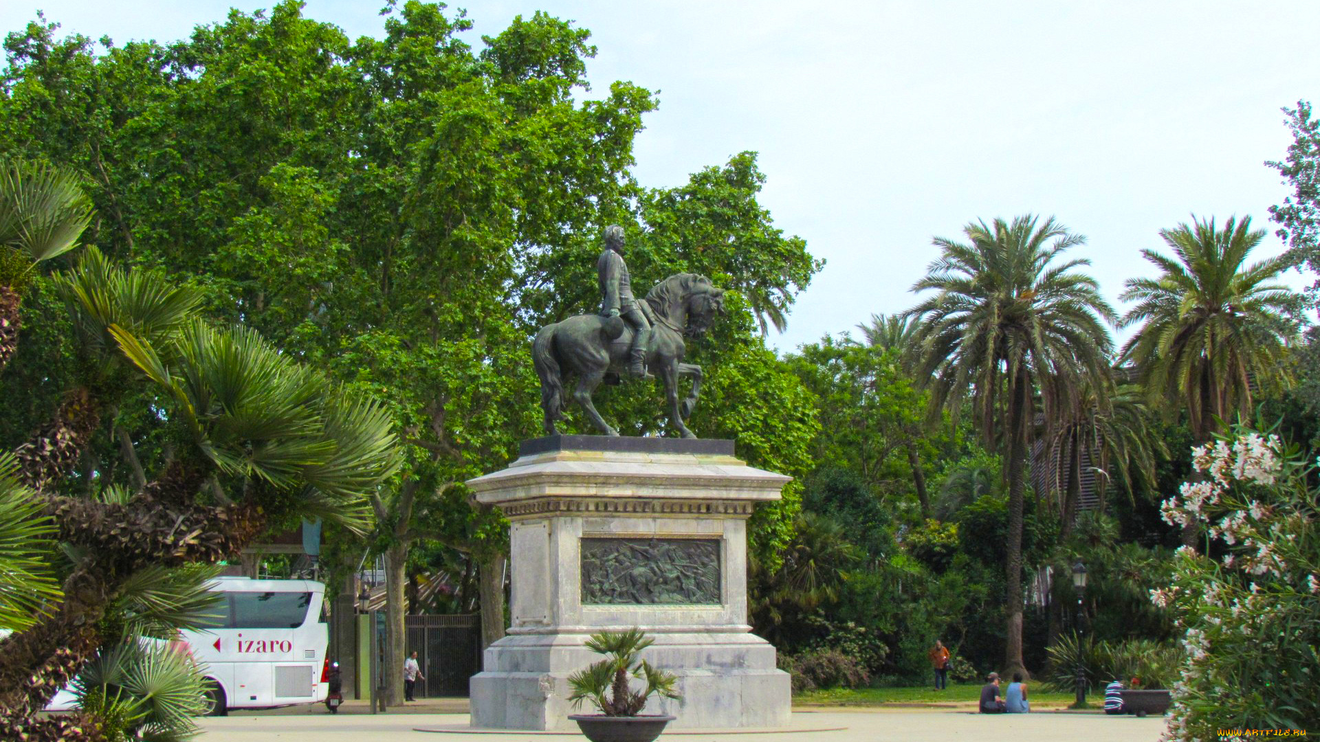 барселона, города, барселона, , испания, памятник, деревья