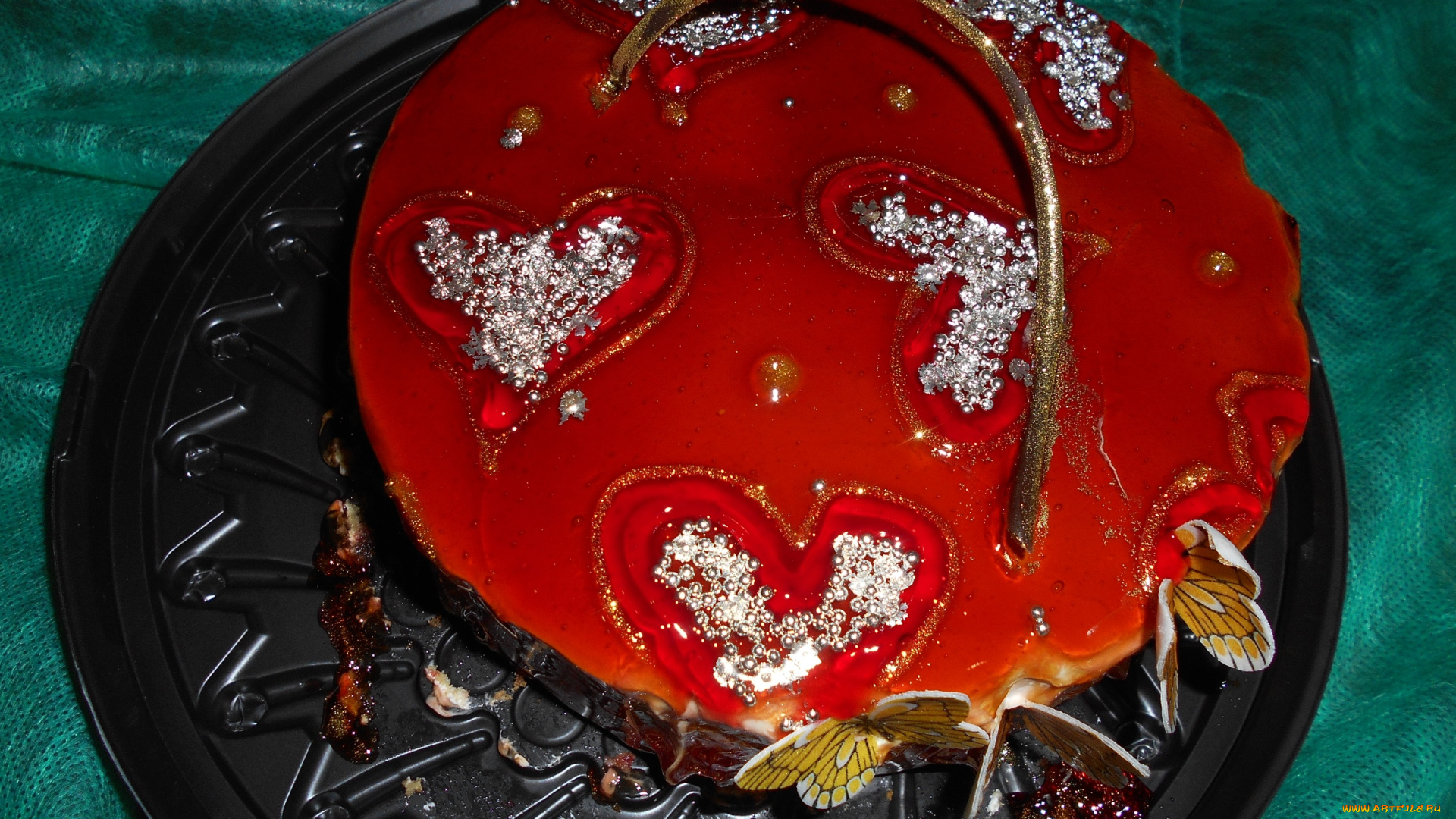 торт, с, сердечками, еда, торты, торт