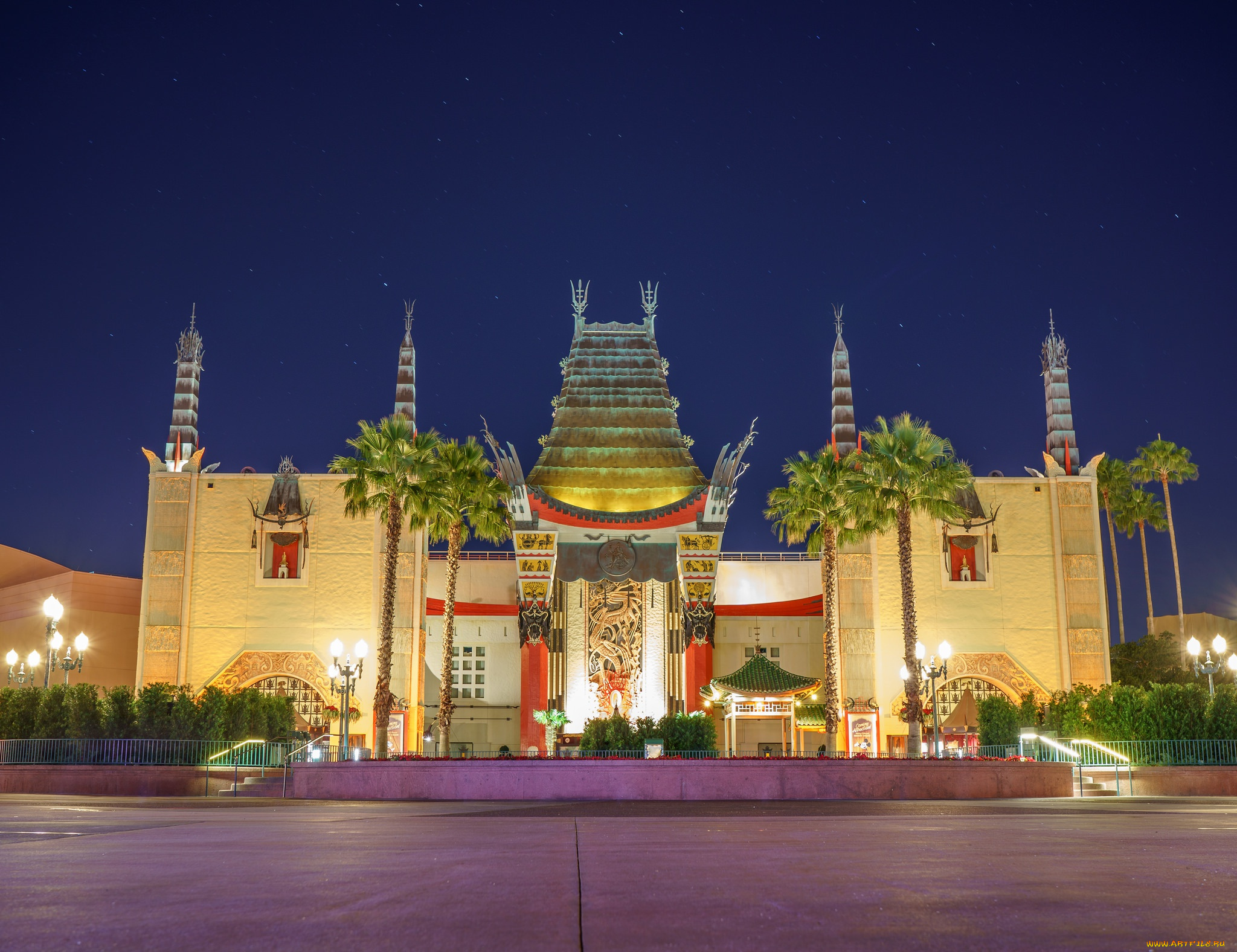 города, диснейленд, развлечения, огни, парк, ночь