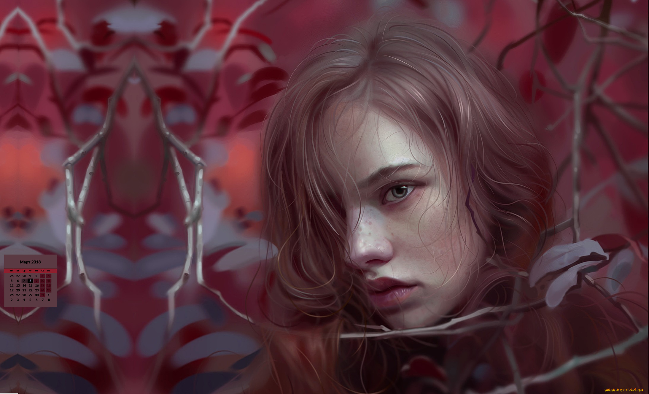 календари, фэнтези, девушка, взгляд, 2018
