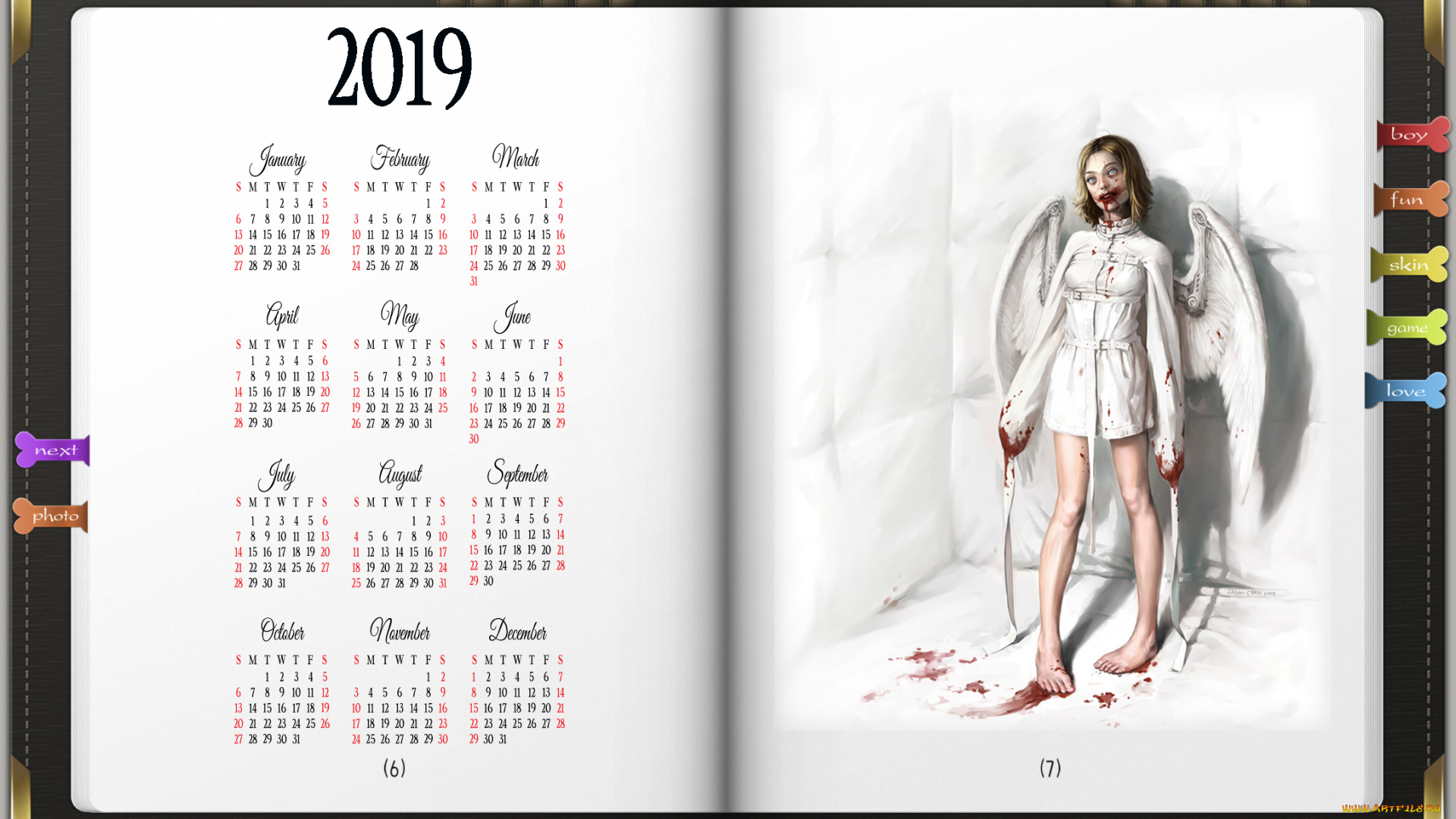 календари, фэнтези, кровь, крылья, девушка, нежить