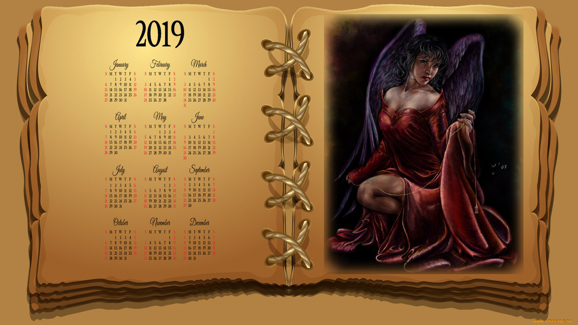 календари, фэнтези, крылья, девушка