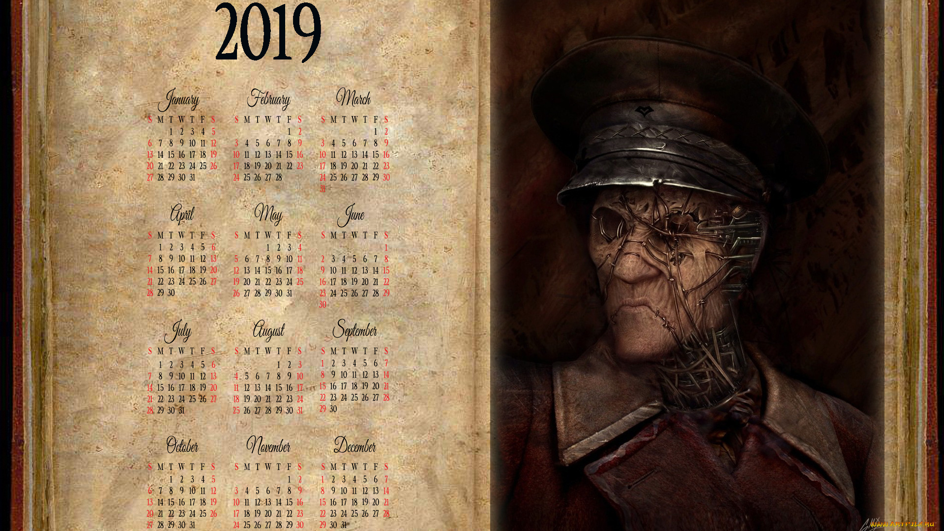 календари, фэнтези, нежить, лицо, фуражка