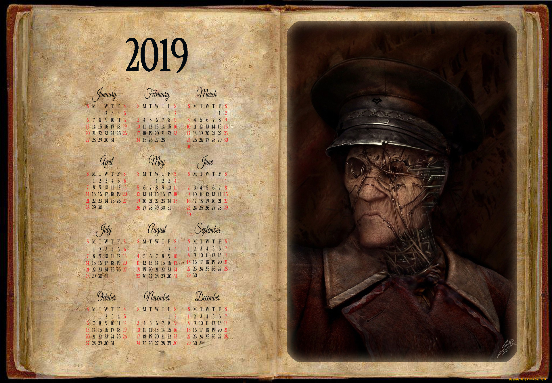 календари, фэнтези, нежить, лицо, фуражка