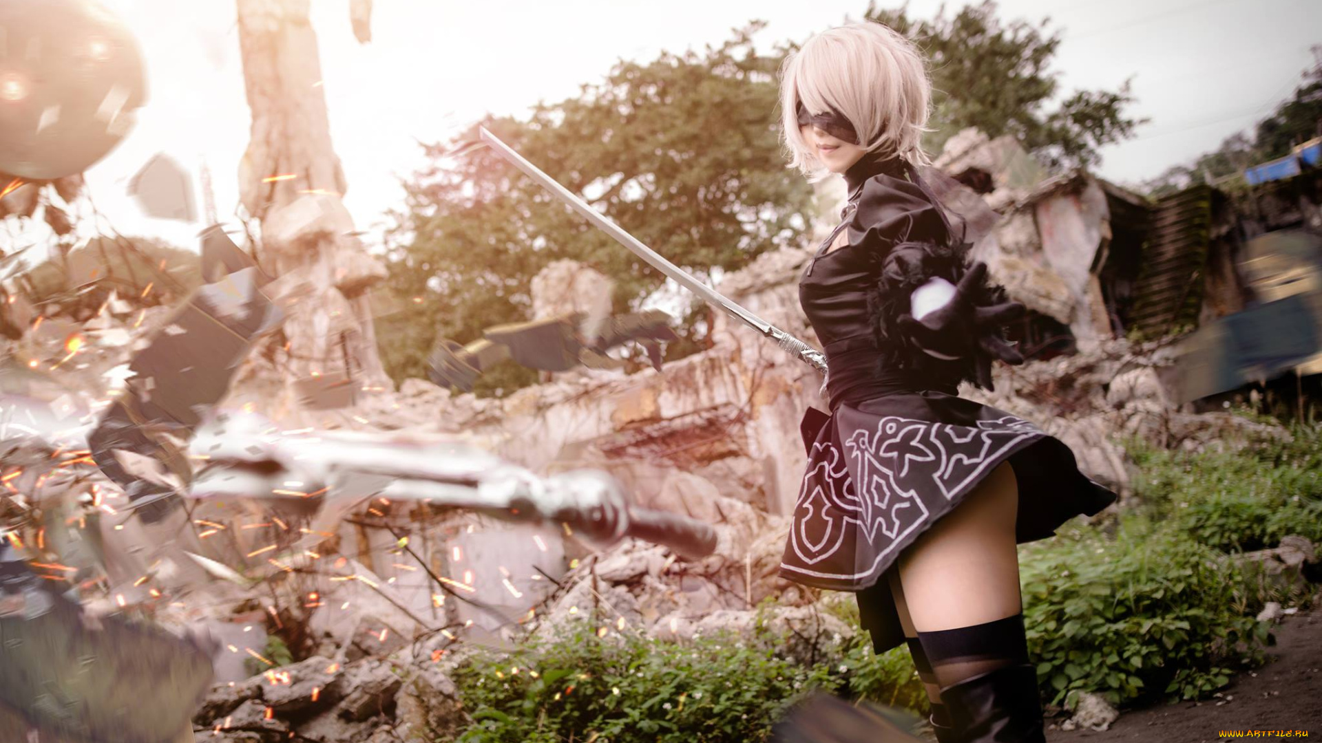 девушки, -unsort, , девушки, с, оружием, андроид, развалины, оружие, девушка, 2в