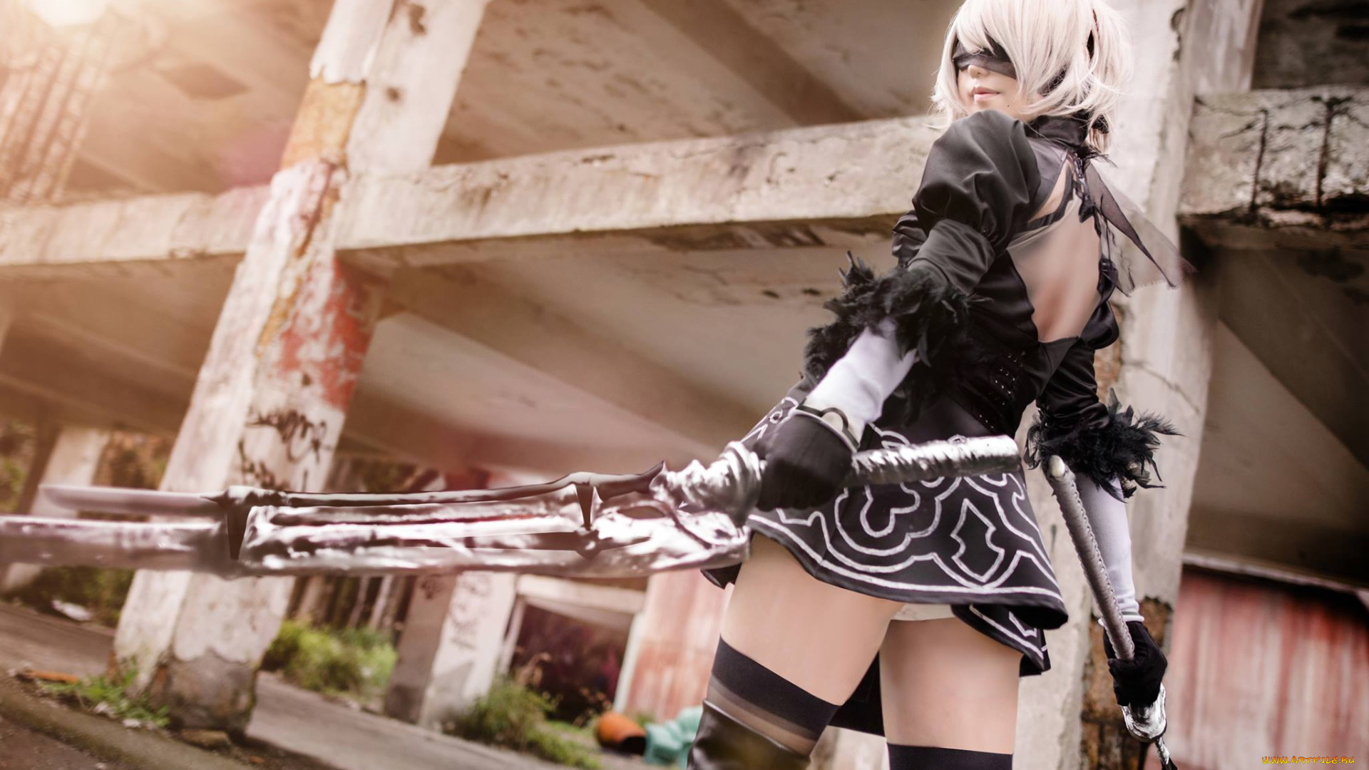 девушки, -unsort, , девушки, с, оружием, развалины, меч, девушка, андроид, 2в