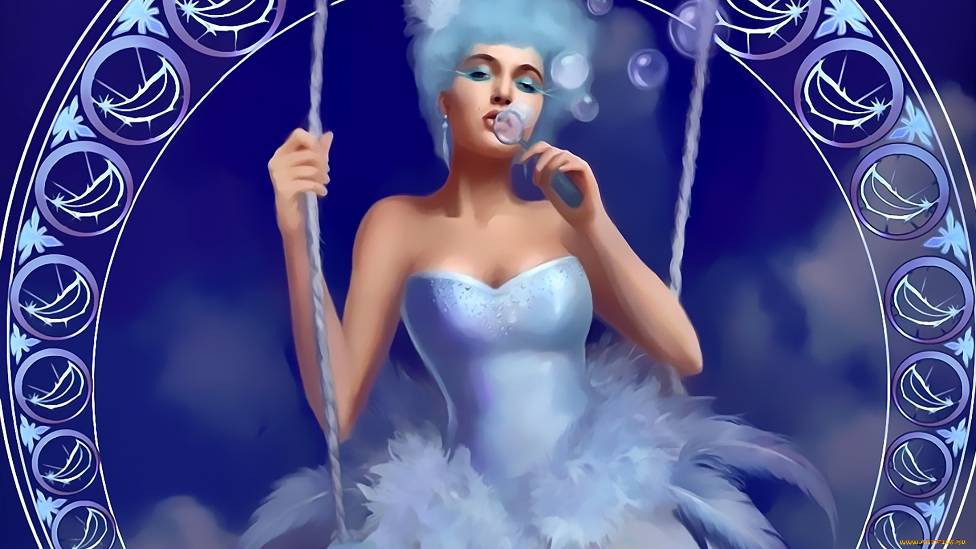 календари, фэнтези, 2020, calendar, платье, качели, пузыри, девушка