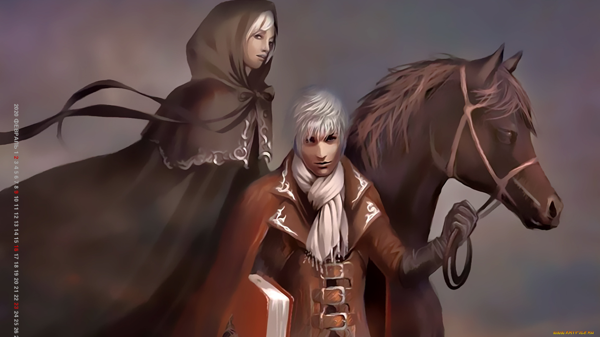 календари, фэнтези, лошадь, девушка, капюшон, мужчина, книга, calendar, 2020