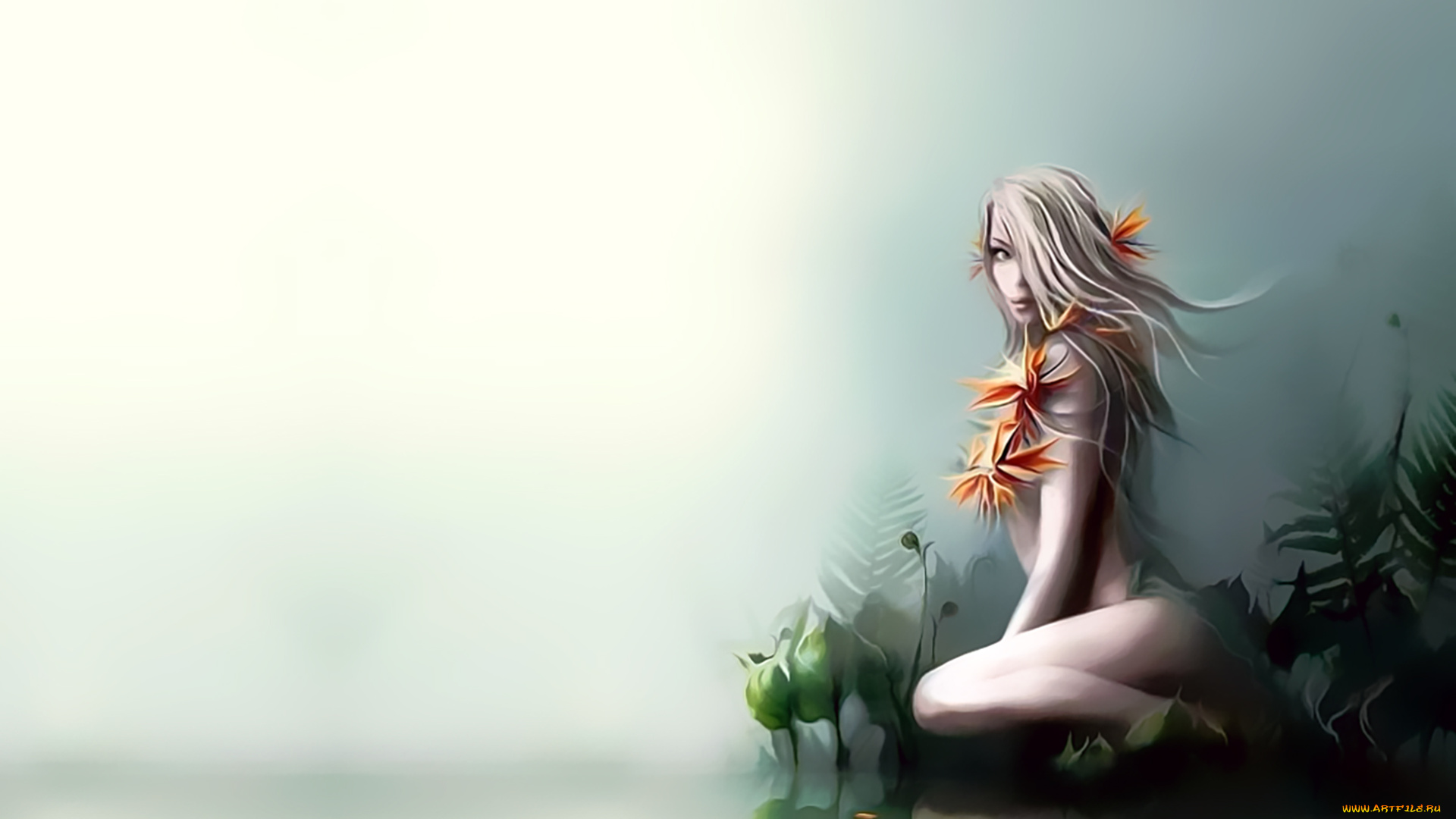 календари, фэнтези, водоем, цветы, девушка, природа, calendar, 2020