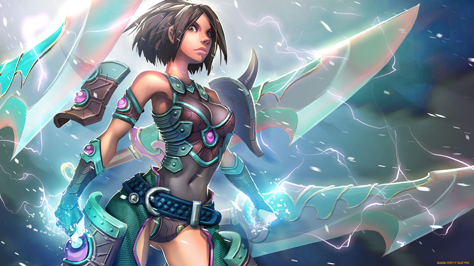 видео, игры, league, of, legends, девушка, униформа, взгляд, фон