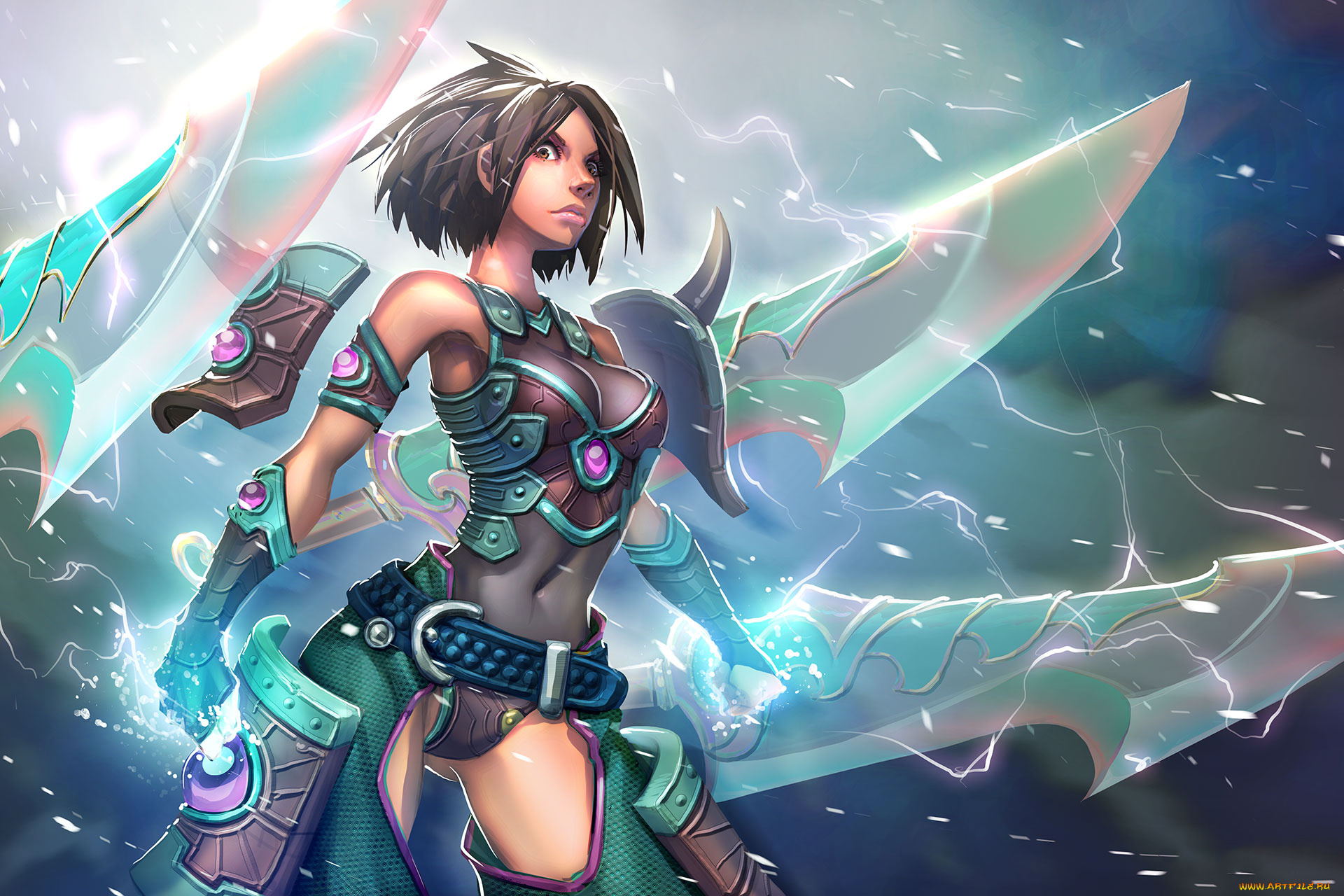 видео, игры, league, of, legends, девушка, униформа, взгляд, фон