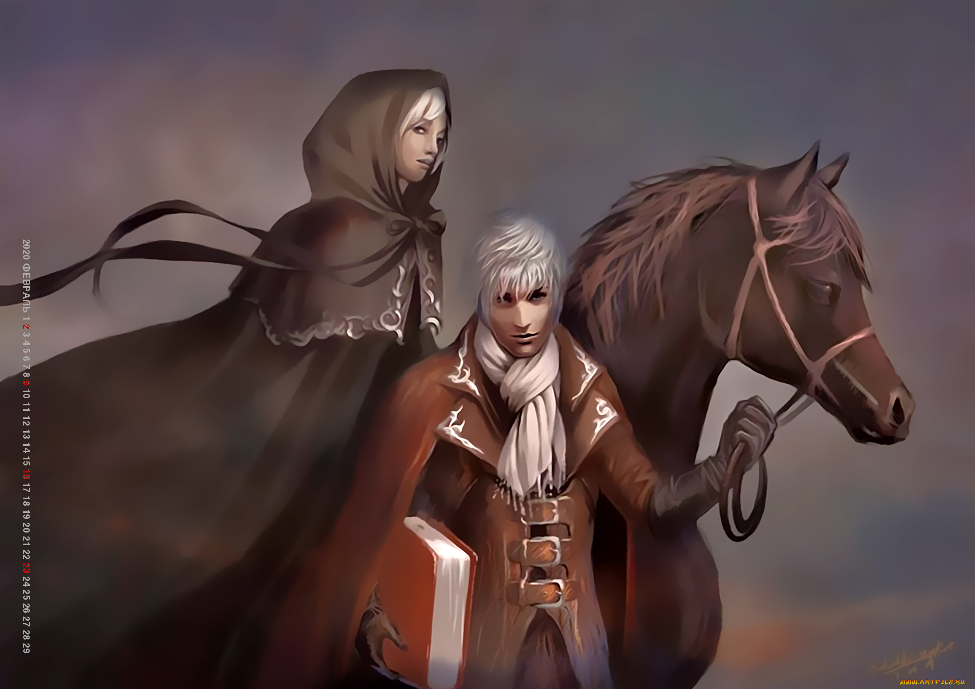 календари, фэнтези, лошадь, девушка, капюшон, мужчина, книга, calendar, 2020