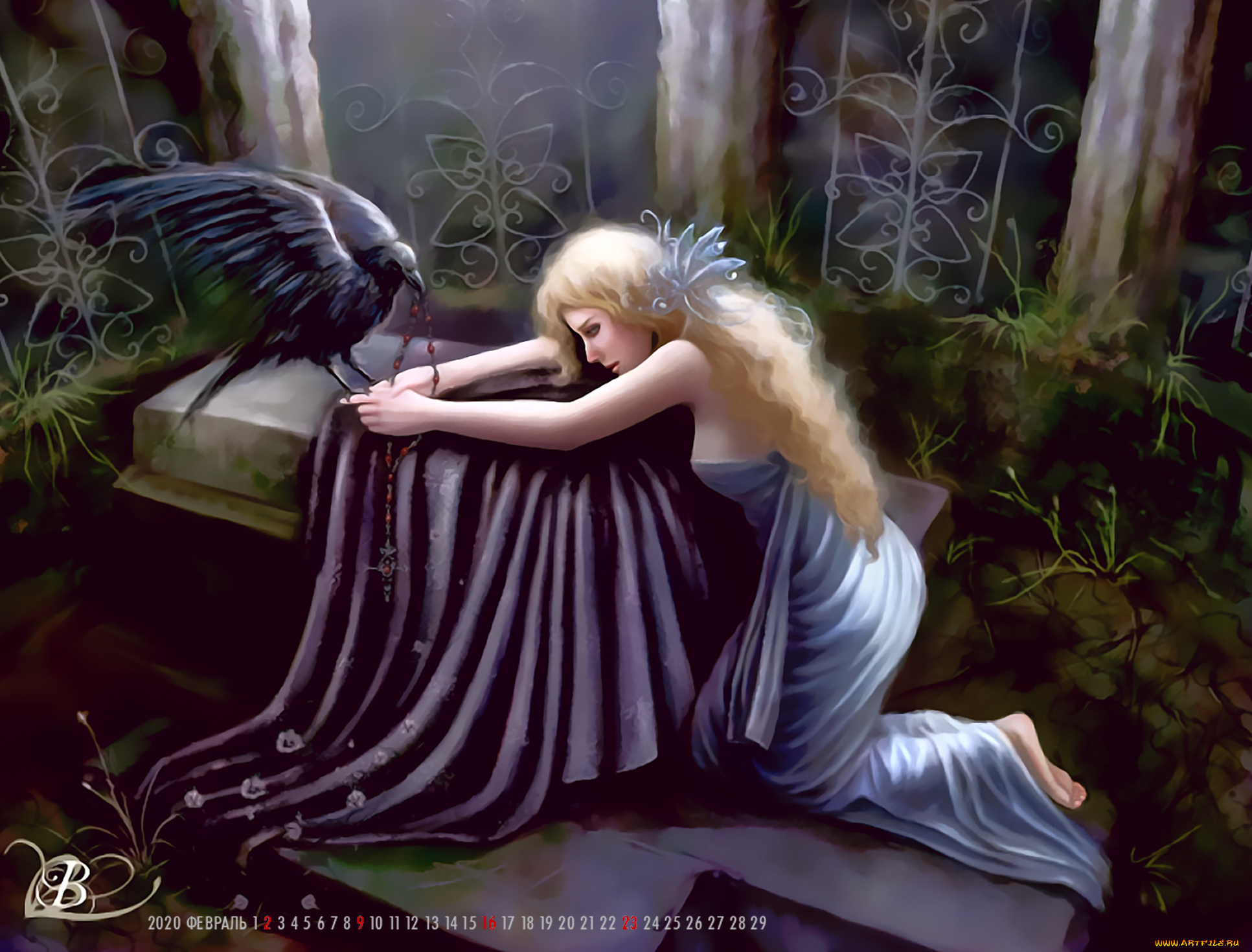 календари, фэнтези, 2020, calendar, птица, девушка
