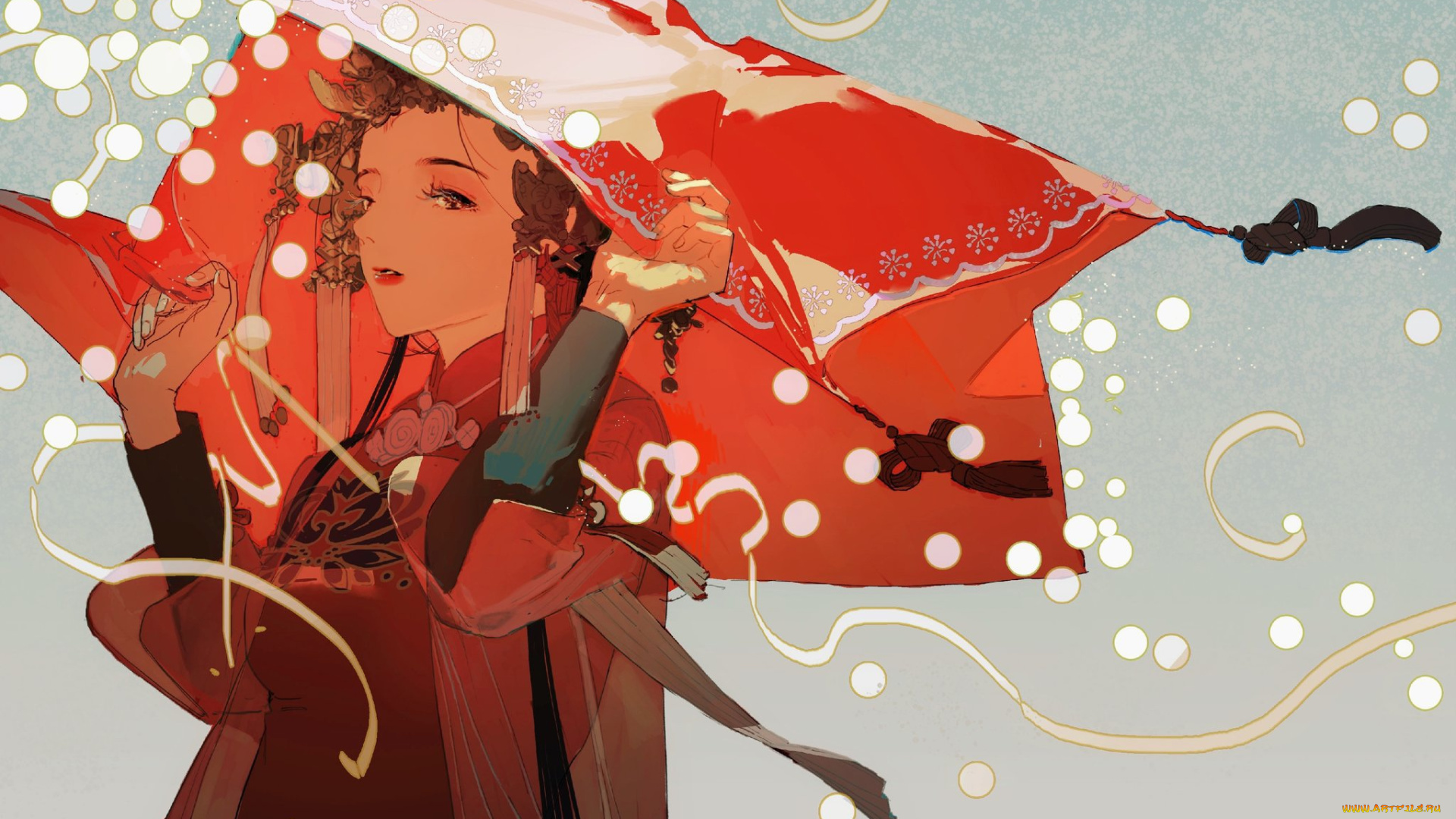 аниме, unknown, , другое, , девочка, ткань, конфетти