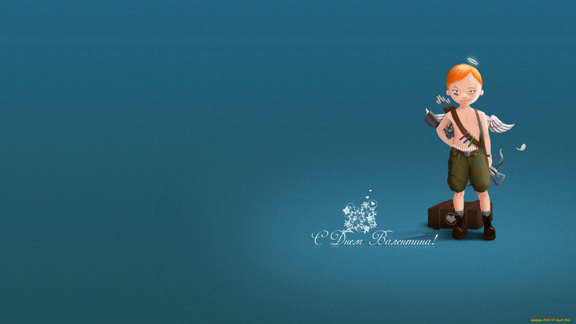 праздничные, день, святого, валентина, , сердечки, , любовь, купидон, мальчик, лук, ящик, стрелы