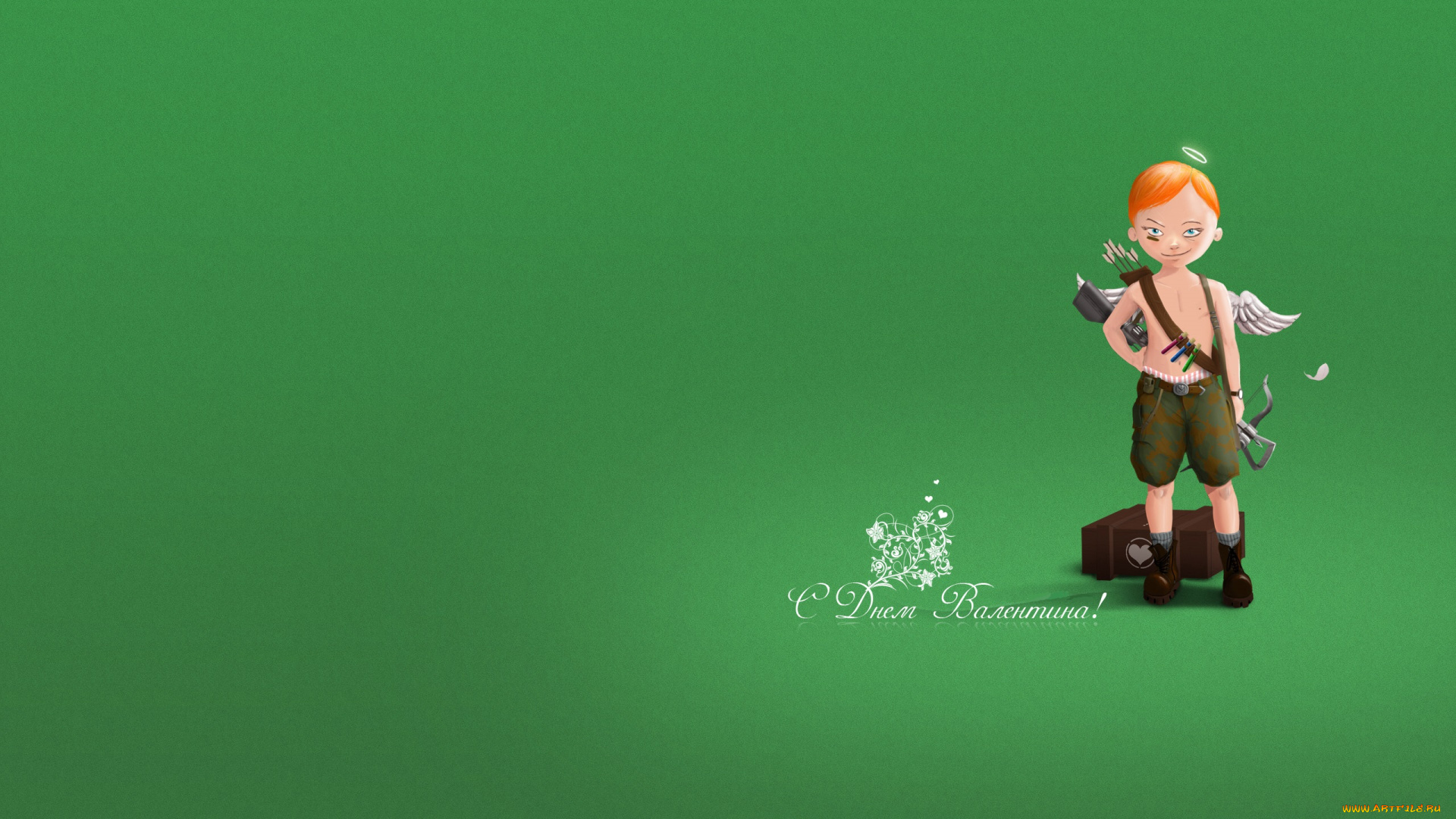 праздничные, день, святого, валентина, , сердечки, , любовь, купидон, мальчик, лук, ящик, стрелы