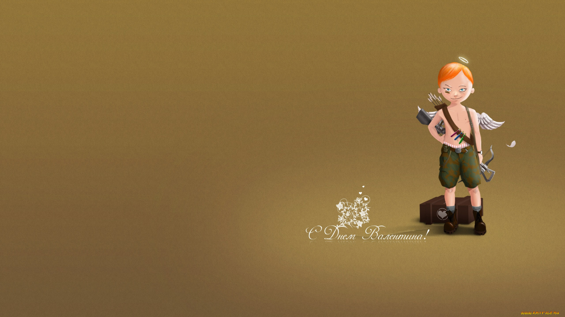 праздничные, день, святого, валентина, , сердечки, , любовь, купидон, мальчик, лук, ящик, стрелы