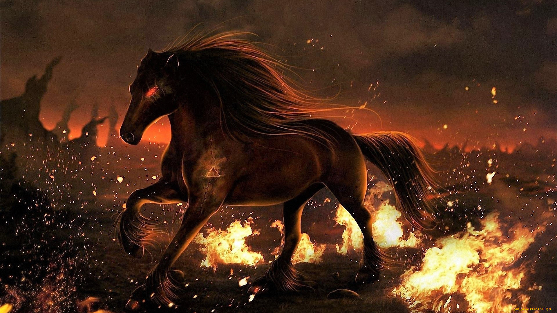 фэнтези, существа, конь, огонь