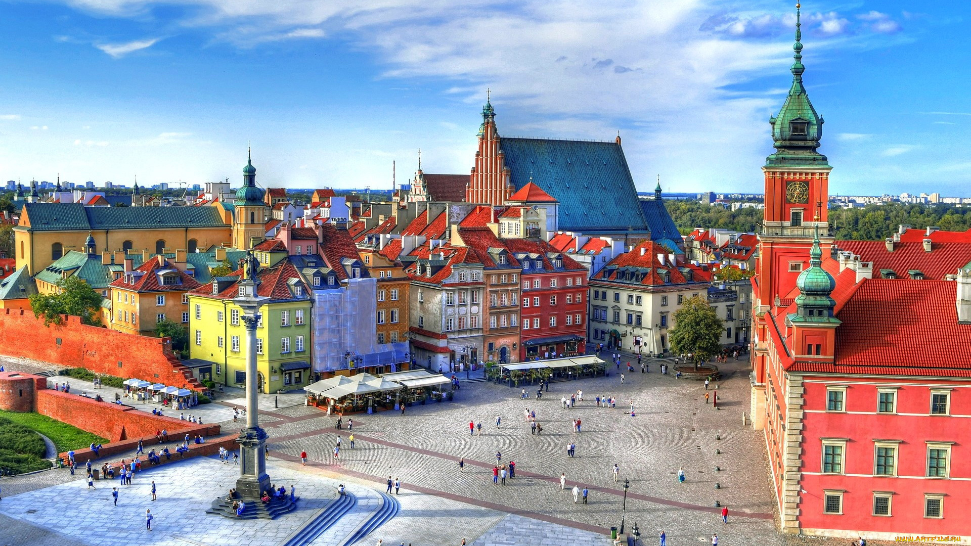 города, варшава, , польша, панорама