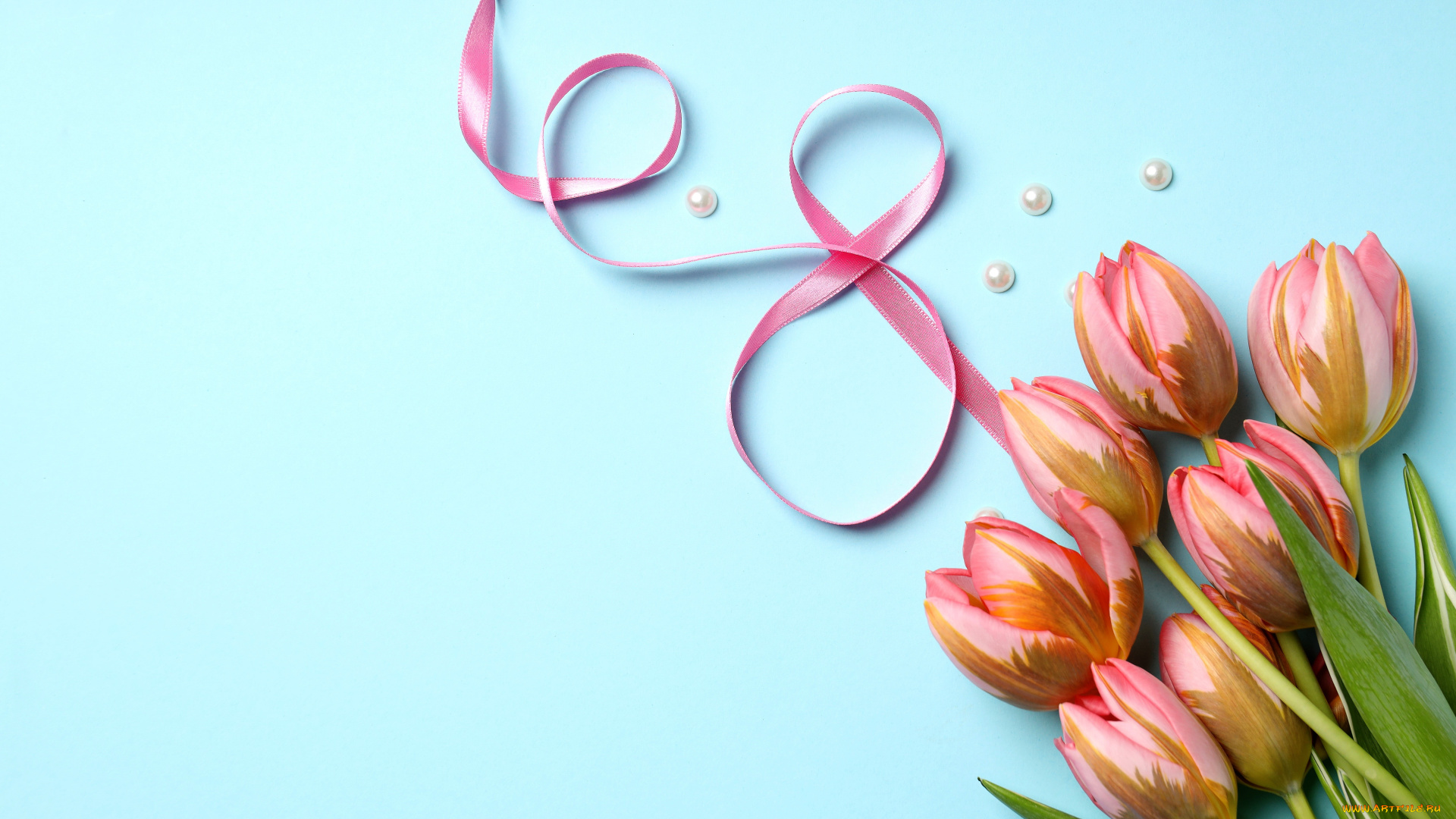 праздничные, международный, женский, день, -, 8, марта, тюльпаны, лента