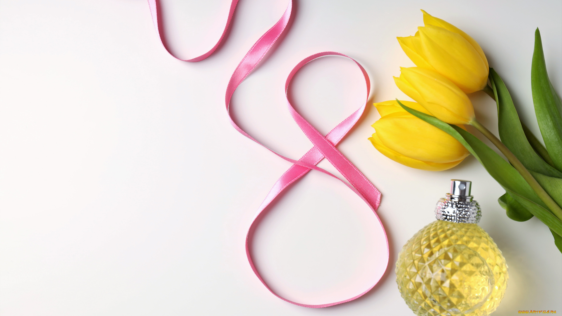 праздничные, международный, женский, день, -, 8, марта, лента, тюльпаны, духи