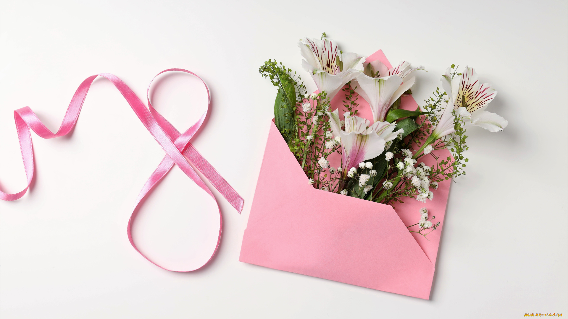 праздничные, международный, женский, день, -, 8, марта, лента, конверт, цветы