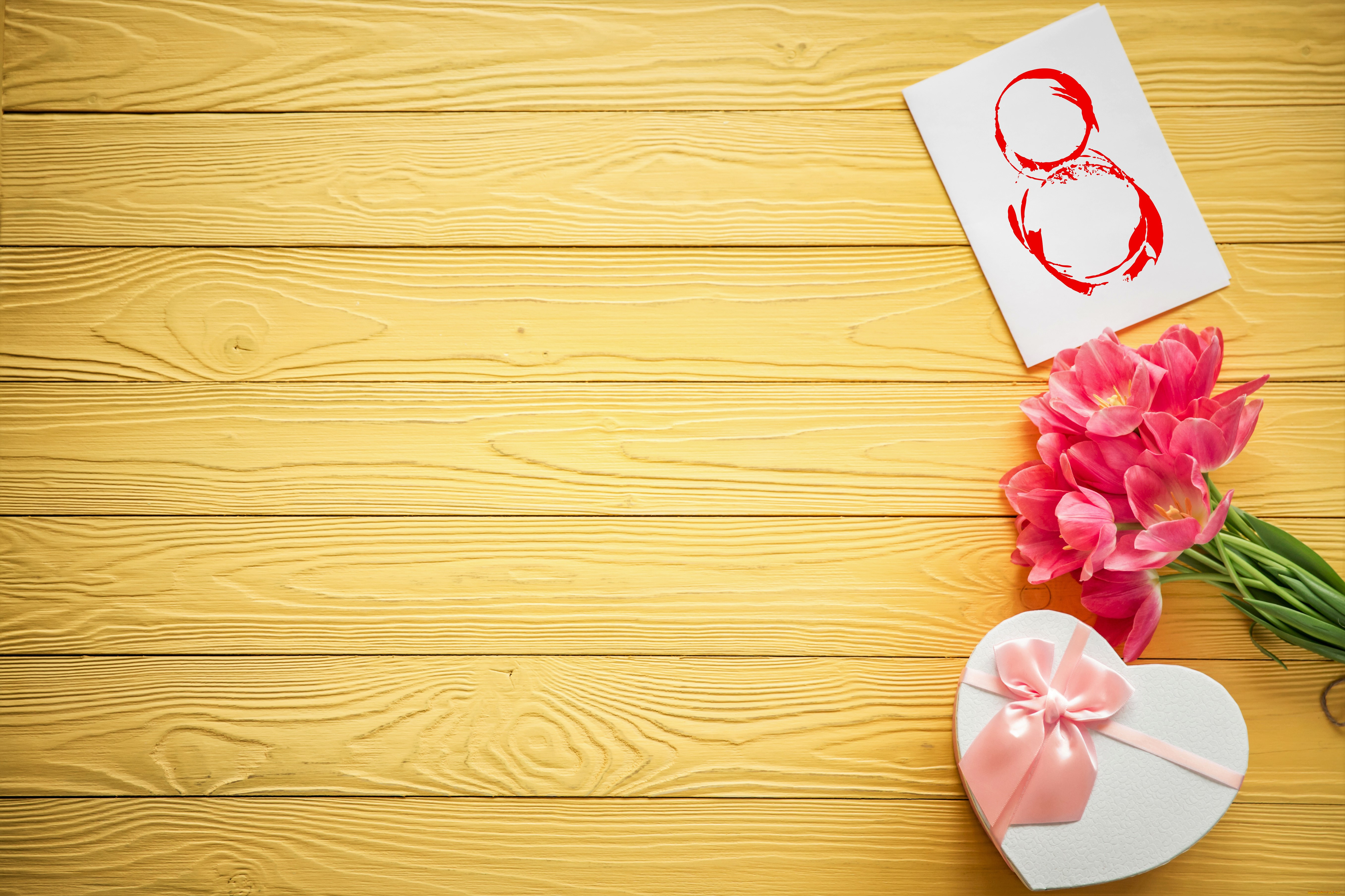 праздничные, международный, женский, день, -, 8, марта, восьмерка, тюльпаны, коробка, подарок