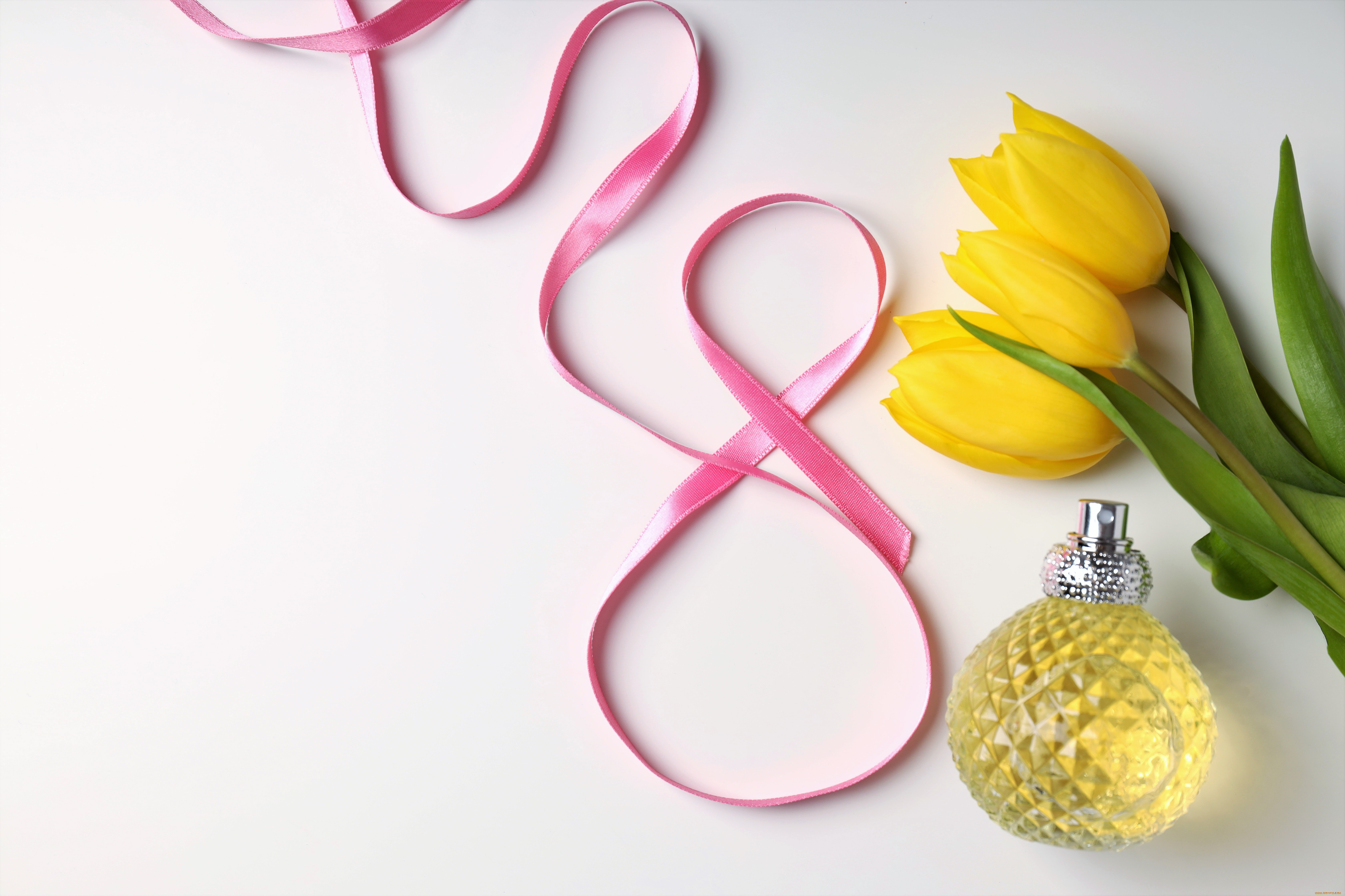 праздничные, международный, женский, день, -, 8, марта, лента, тюльпаны, духи